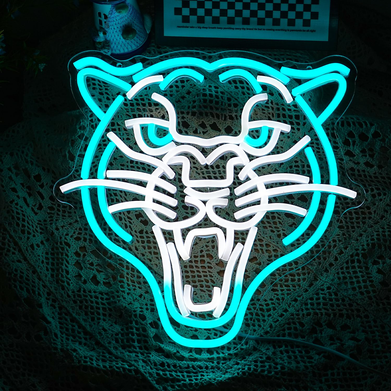 GNVETZLL Leopard Neon Sign, Dimmable LED Wall Decor, 12.8in  x 12.8in , White Ice Blue, USB Powered, Acrylic