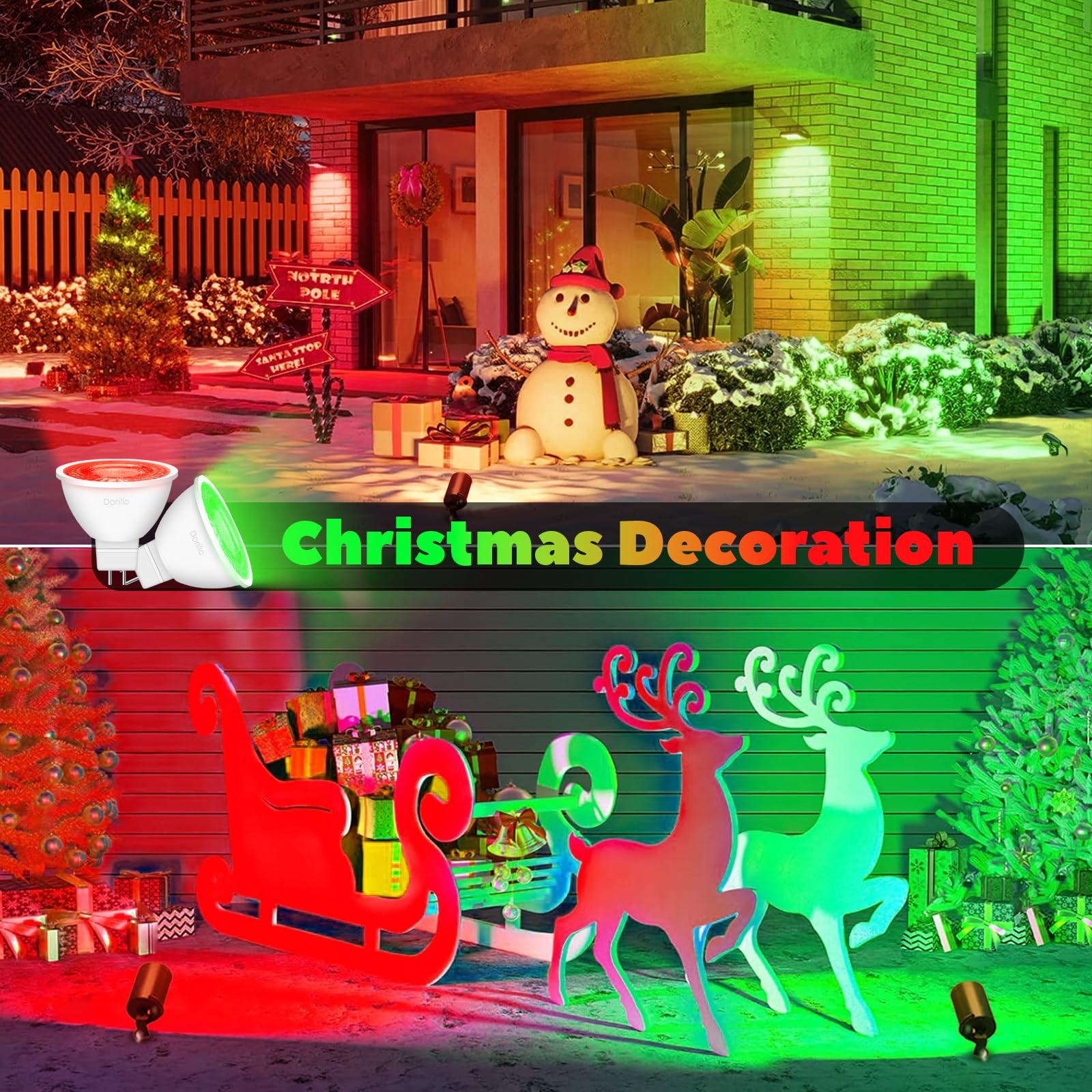 Dorillo Mr16 Green Led Light Bulbs 6 Pack  6W (50W Equivalent)  Gu5.3 Bi-Pin 12V  Non-Dimmable  38 Beam  Outdoor Landscape Holiday Lighting For Christmas  Garden  Yard