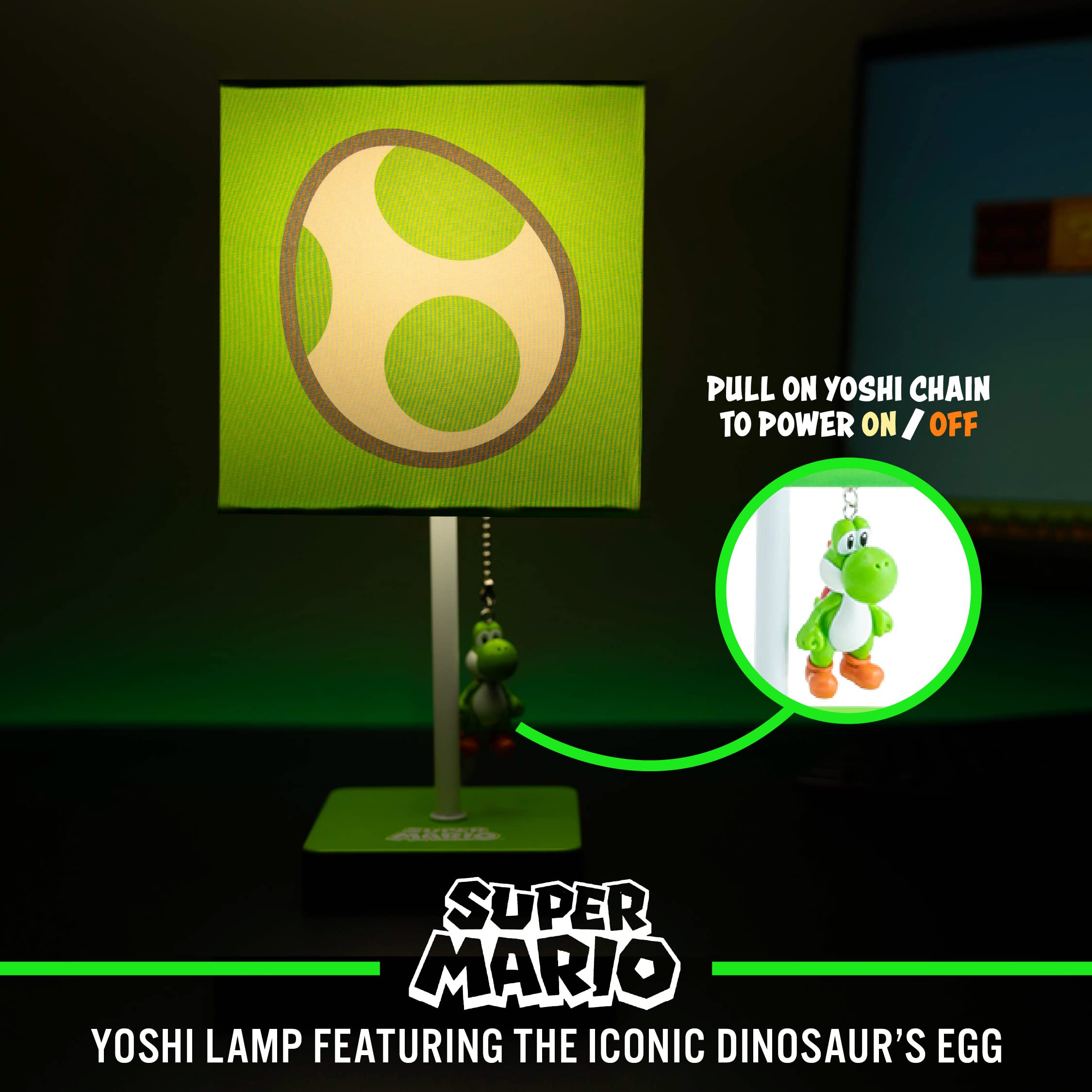 Paladone Super Mario Yoshi Lamp - Green Fabric Night Light, 14 in x 7 in, Model PP7941NNTX, Official Nintendo Room Decor
