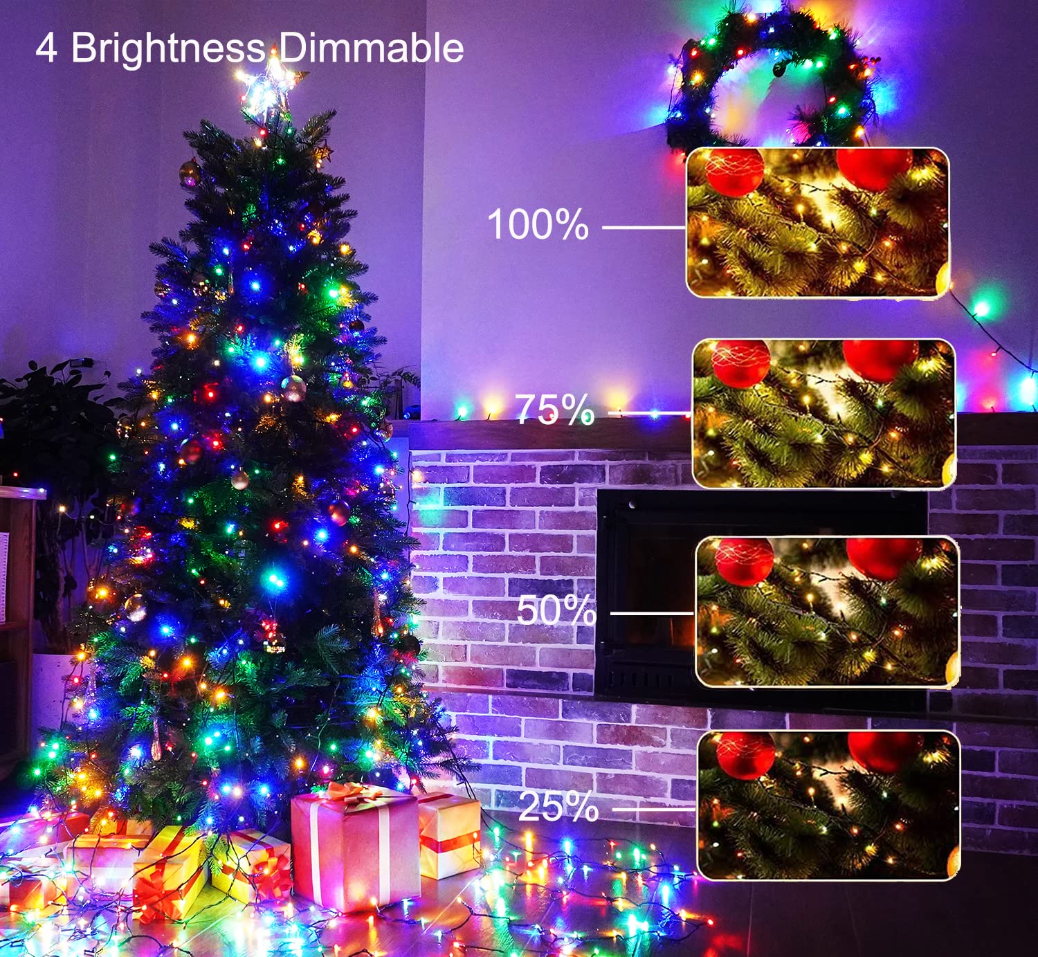 LYHOPE Christmas Lights 300 LED String Lights 98.4ft Warm White & Multi Color with Remote 11 Modes Indoor Outdoor Decor