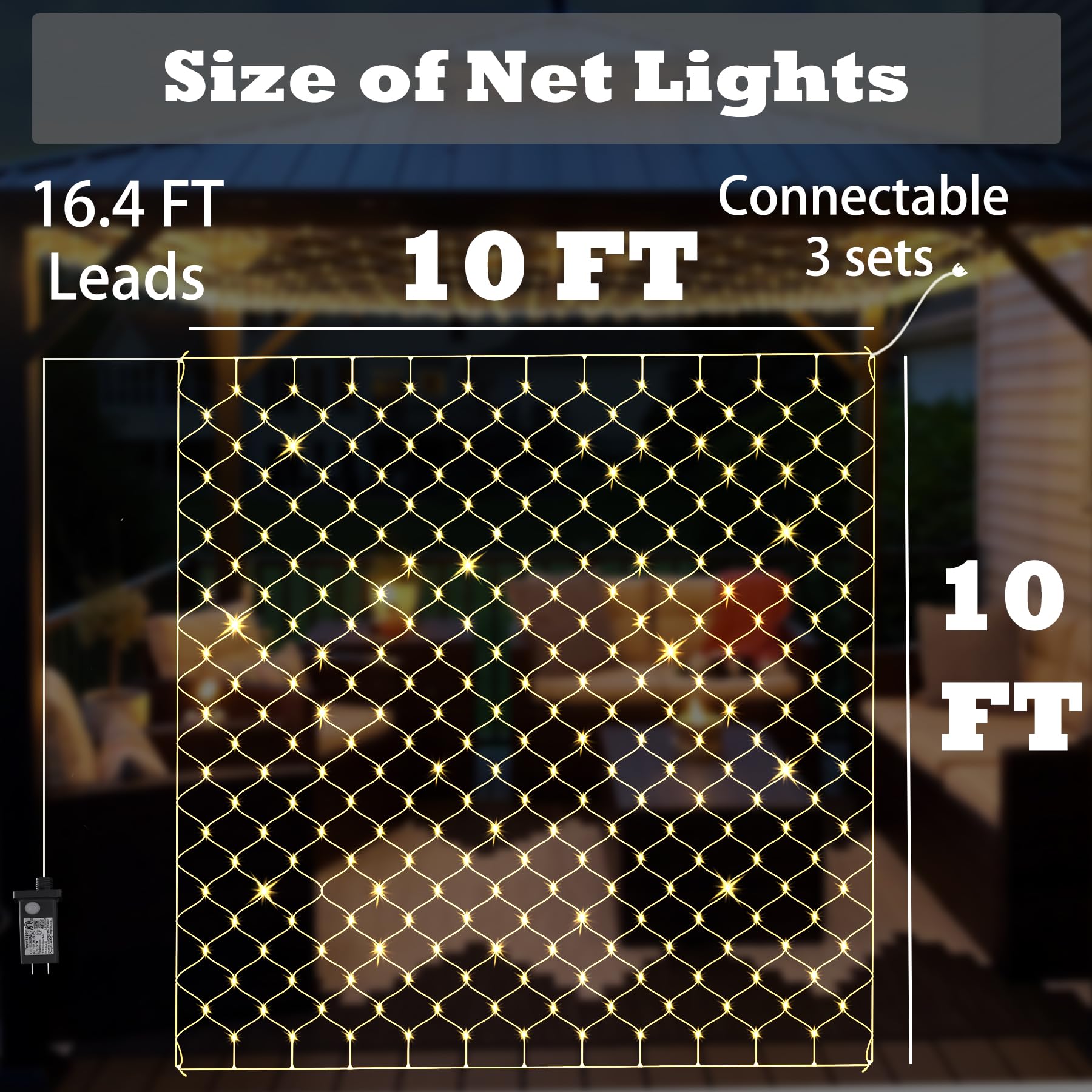 Eueasy Outdoor 360 Led Gazebo Net Lights, 10?10 Ft Connectable Fairy Lights With 8 Modes, For Bushes, Garden, Backyard, Holiday,