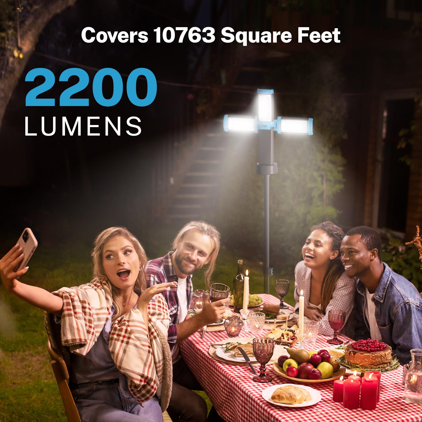 Ogery Rechargeable 10000Mah Camping Light With Stand 6.5 Ft Max Height, Cordless Work Light With 3 Led Lamp Heads, 2200 Lumens D