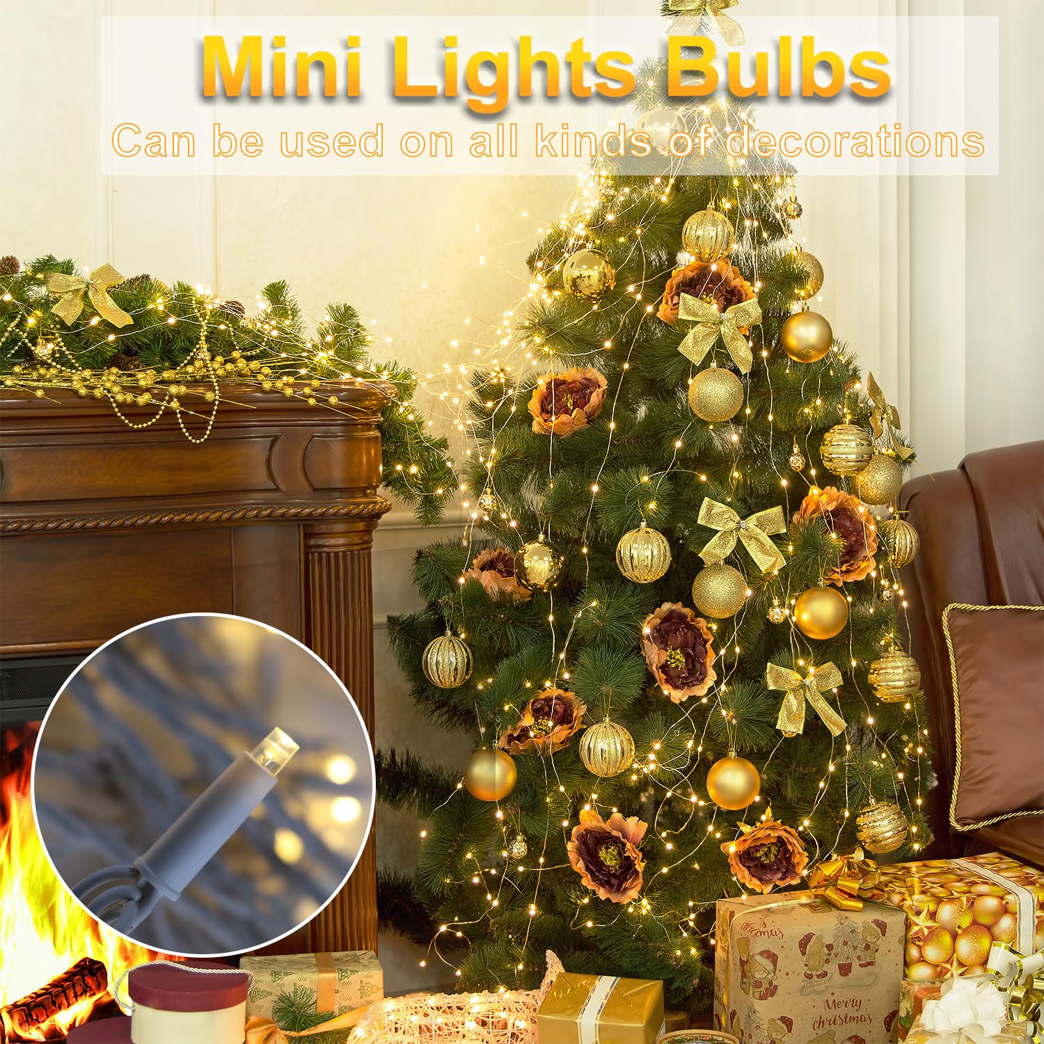 Famiround Led Christmas Lights 100 Count, 50 Ft Christmas Lights Outdoor & Indoor, Commercial Grade, Heavy Duty White Wire, Warm White Light, 6 Inches Spacing