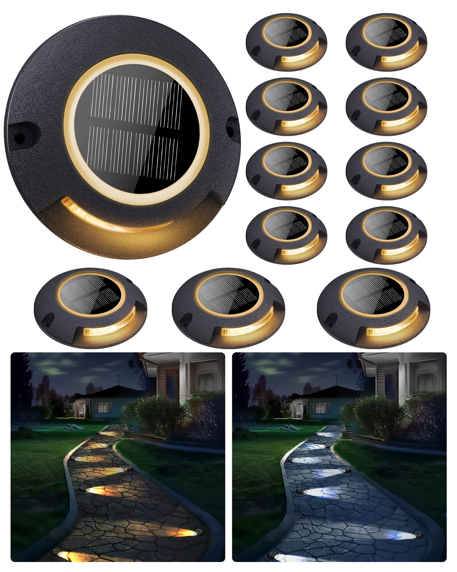 FabStyl Solar Deck Driveway Lights  12 Pack Solar Marina Dock Lights Outdoor Waterproof IP68  2 Colors in 1 Outdoor Driveway Marker for Warning Stair  Sidewalk  Pathway  Patio  Garden Decor