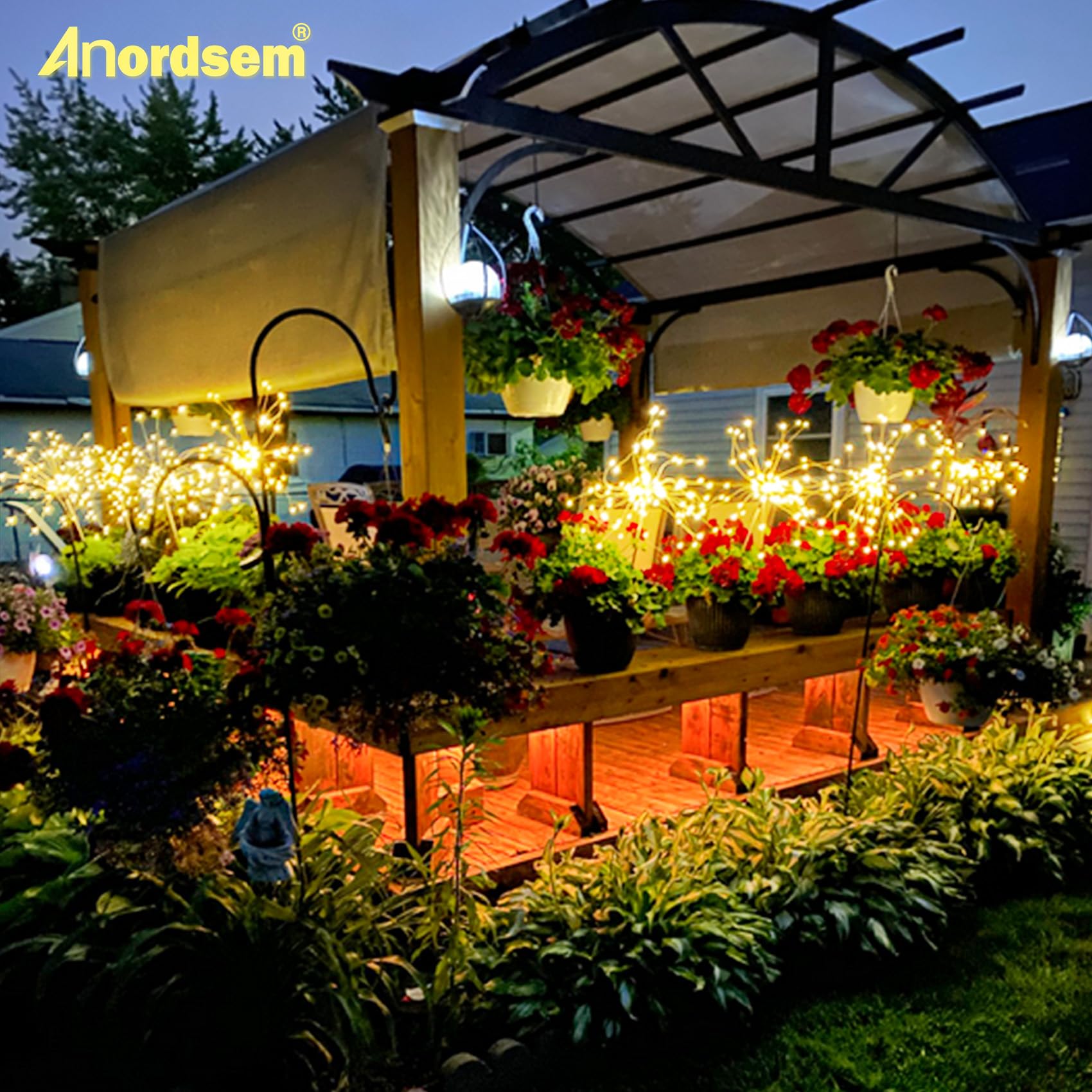 Anordsem Solar Lights Outdoor Waterproof: Garden Light Solar Powered For Yard Outside - Sparkler Fireworks Twinkle Lighting Path