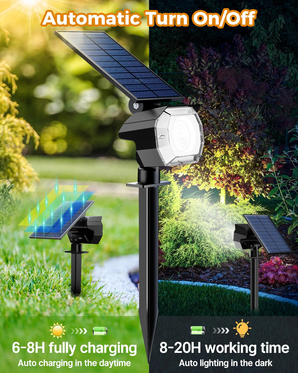 Btfarm 4 Pack Solar Spot Lights Outdoor Waterproof Ip65, 52 Led Landscape Light 3 Lighting Modes, Spotlights Outdoor For Outside