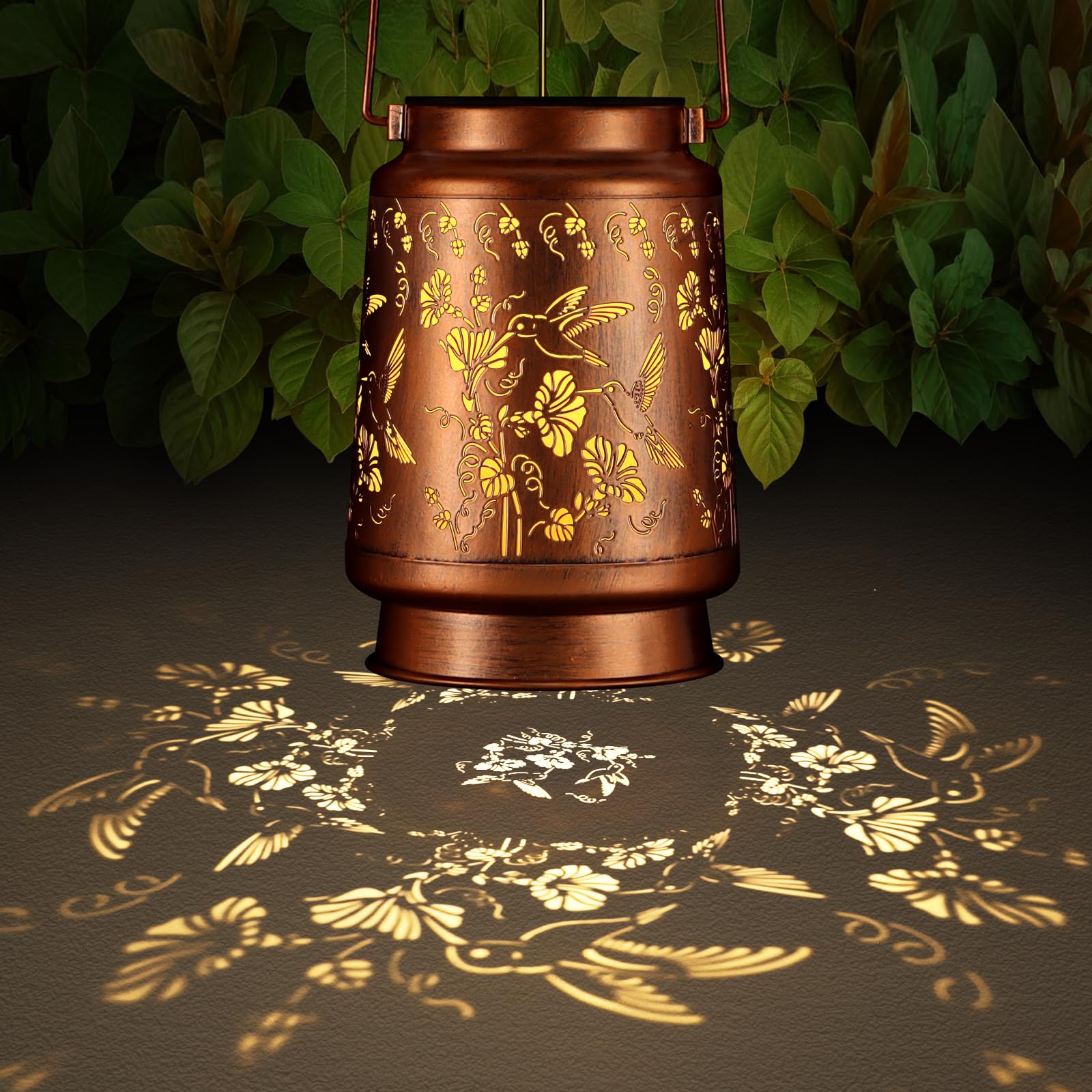 Pawatee Solar Lantern - Outdoor Hanging Waterproof Hummingbird Design, Bronze, 4.33"x4.33"x6.89", Model 605, Perfect for Garden & Patio Decor