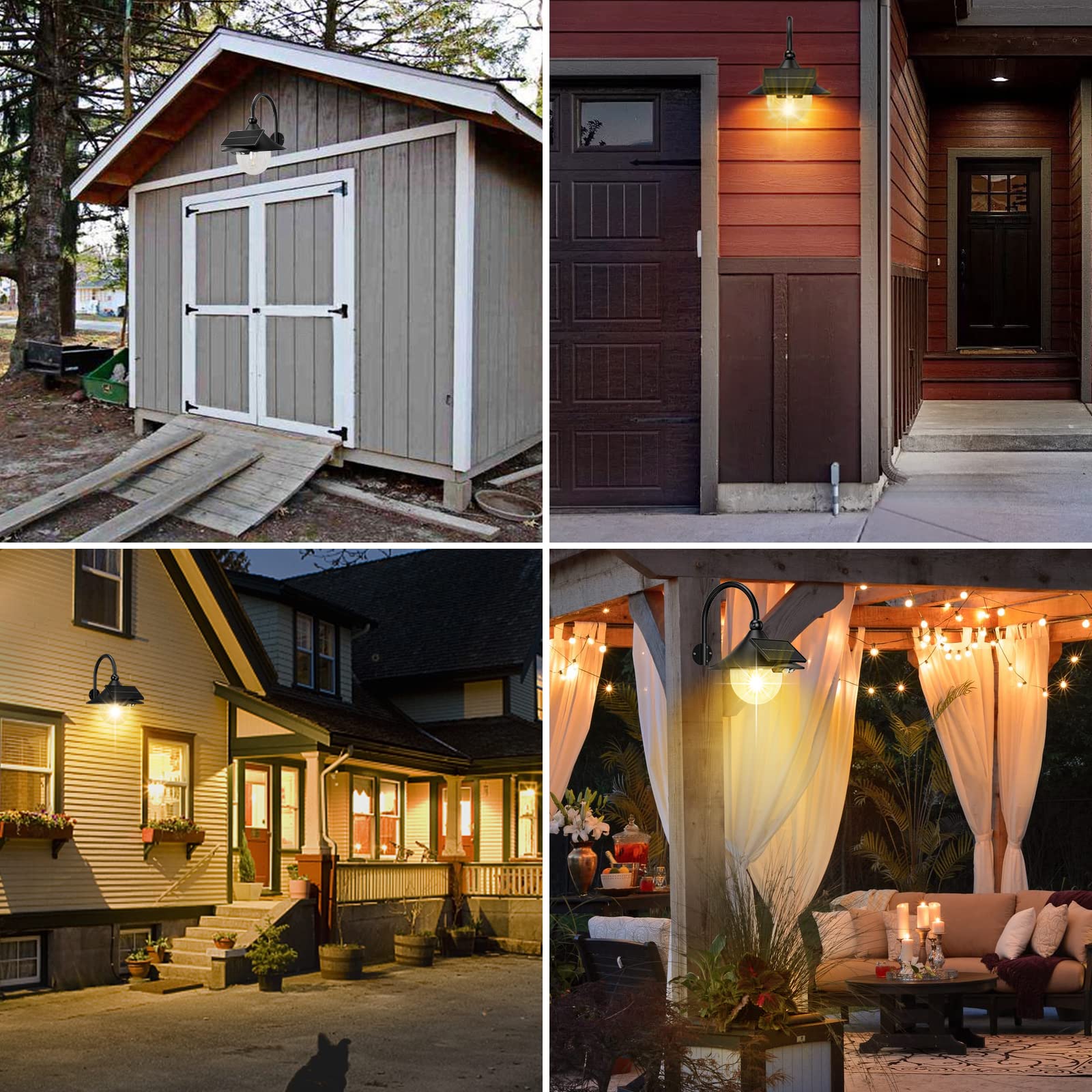 Auzev Solar Lanterns Outdoor Wall Light, 3 Modes, Motion Sensor, Waterproof, Black-2Pack