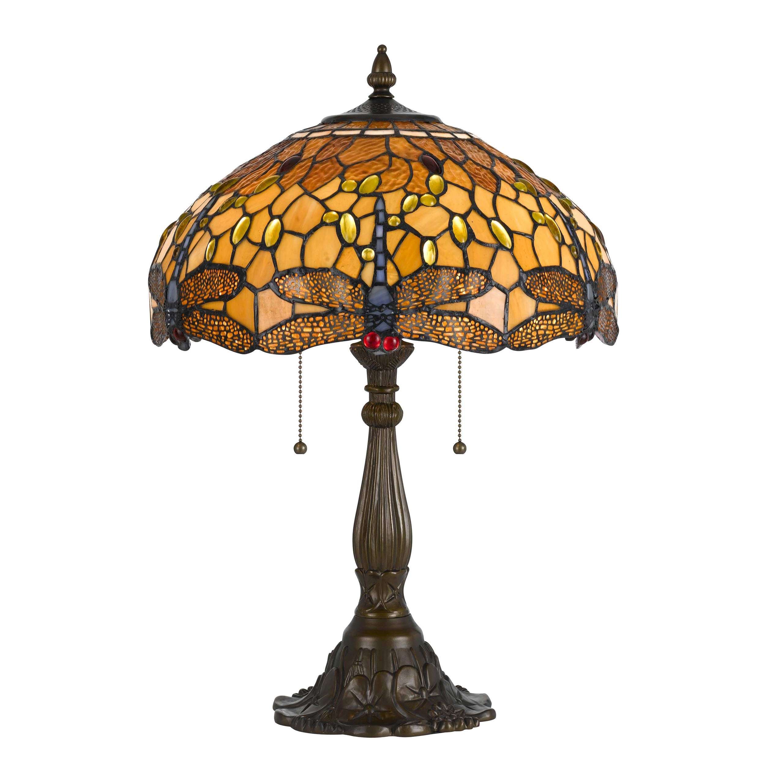 Benzara Tiffany Table Lamp, 2 Bulb, Dragonfly Design Shade, Metal, Multicolor, Model BM223636