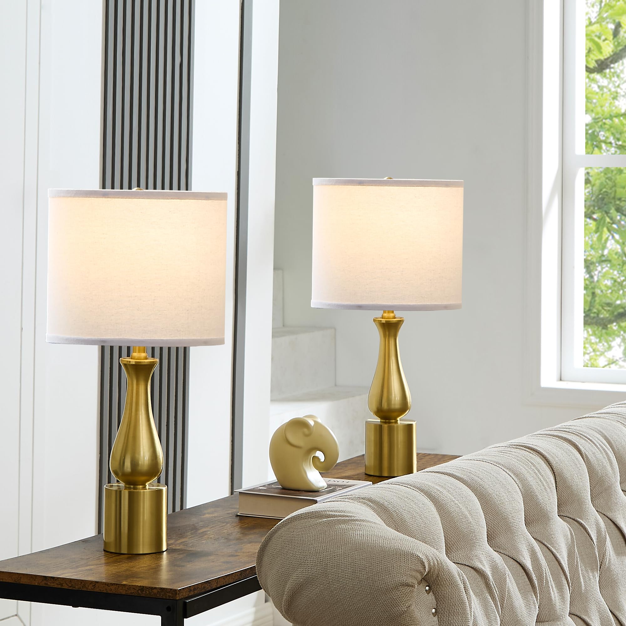 23'' Modern Gold Lamps Set Of 2 For Bedroom, Minimalist Gold Table Lamps For Living Room Set Of 2, Small Gold Table Lamps For Ni