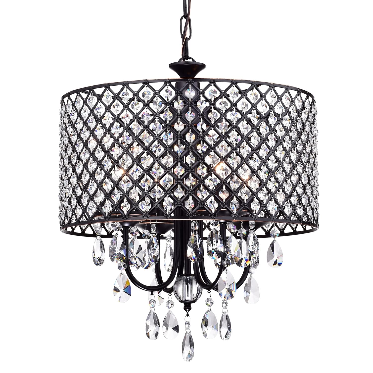 Edvivi Marya 4-Light Drum Crystal Chandelier, Oil-Rubbed Bronze, Adjustable Ceiling Light For Dining Room, Living Room, Bedroom