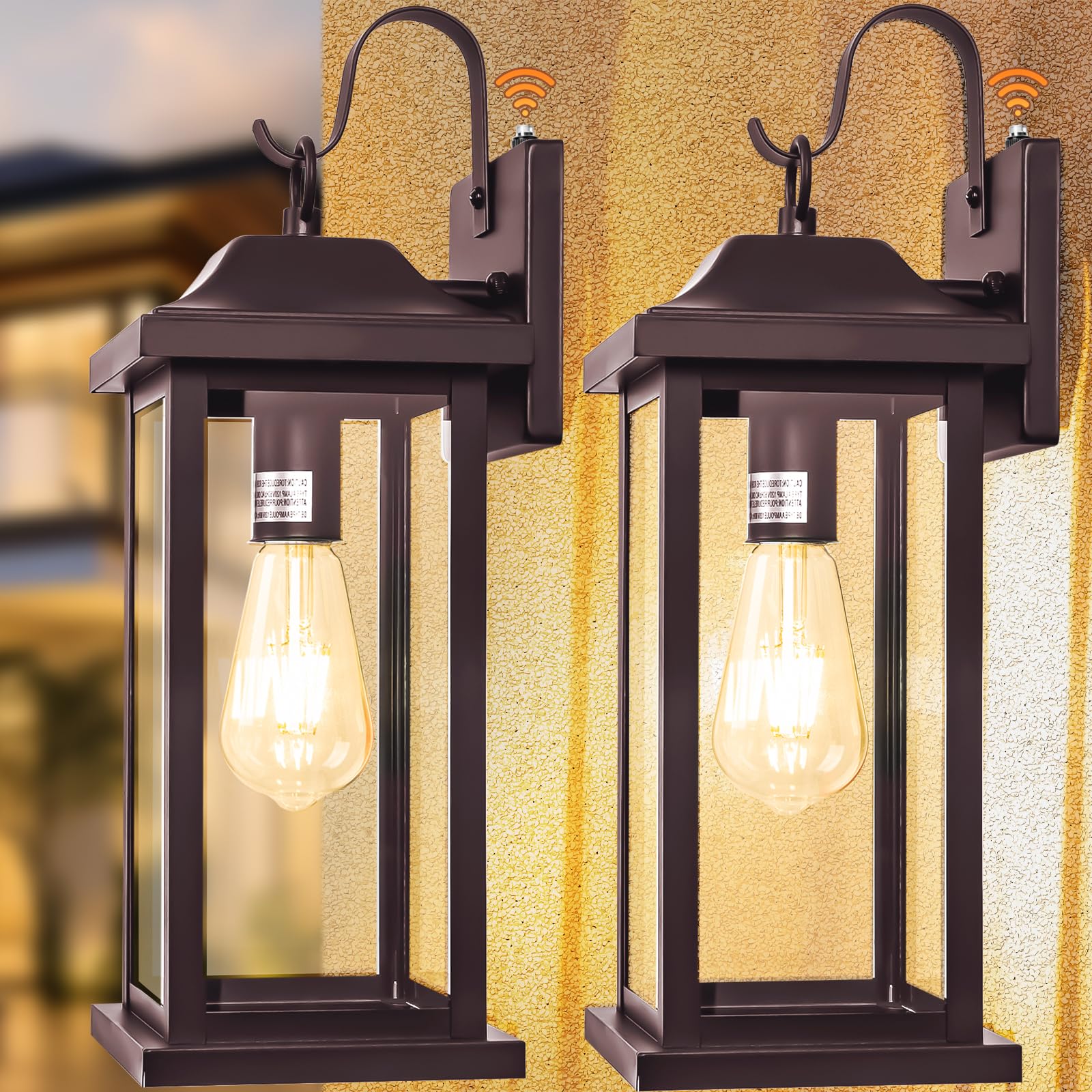 Roravilila Dusk to Dawn Outdoor Wall Sconces Bronze 2-Pack 17 Inch Large, IP65 Waterproof Exterior Light Fixtures Porch Lights B