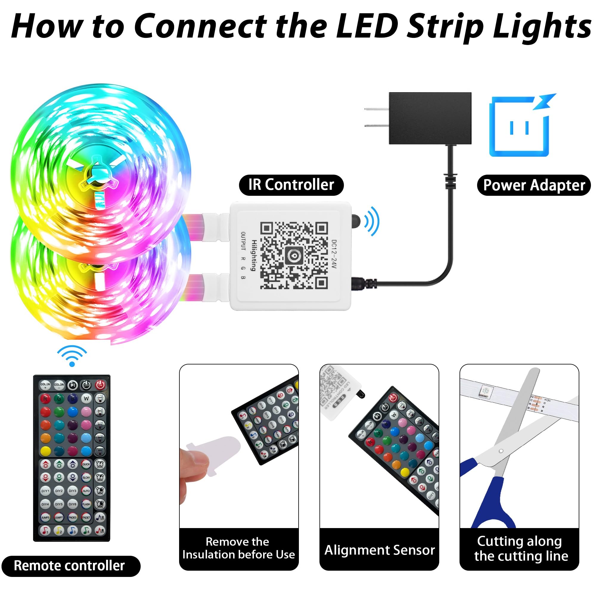 Ledagic RGB LED Strip Lights, 199ft (2 Rolls of 99.5ft), Music Sync, Remote Control, Color Changing, Plastic, White, Model Led-rgb006-4