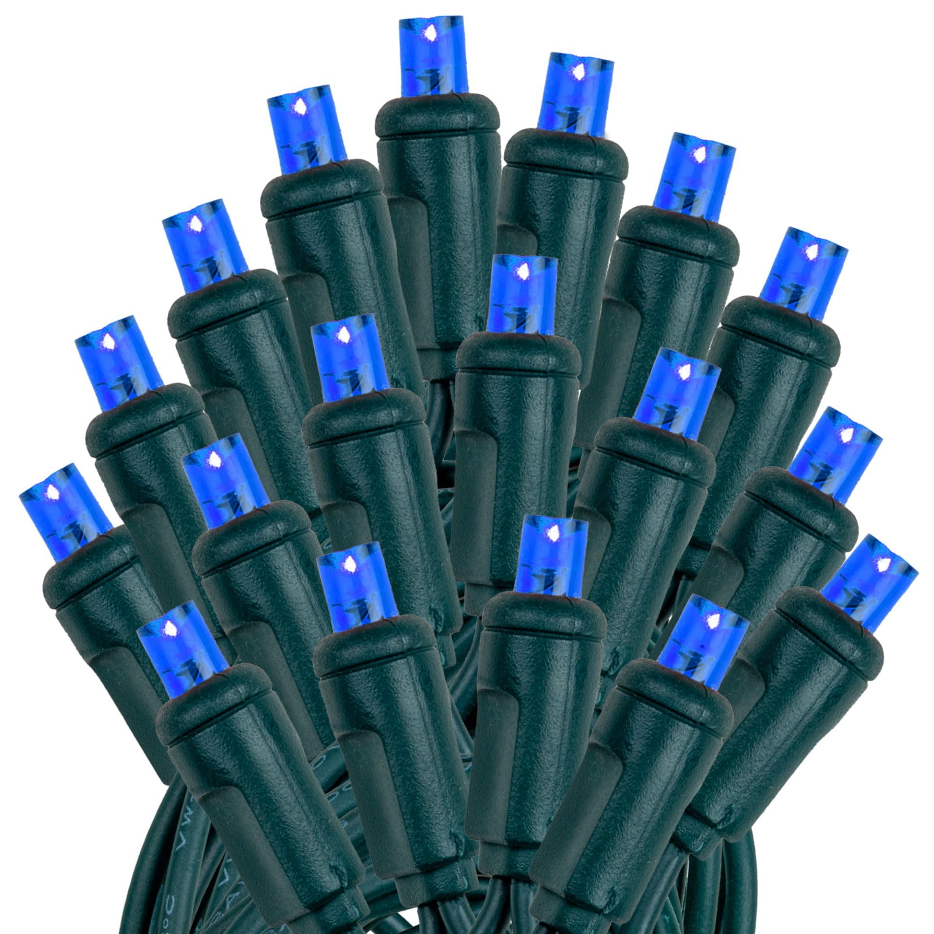 Novelty Lights 25ft 50 LED Blue Christmas Mini Light String, 5mm Wide Angle Bulbs, Connectable, Indoor/Outdoor, UL Listed