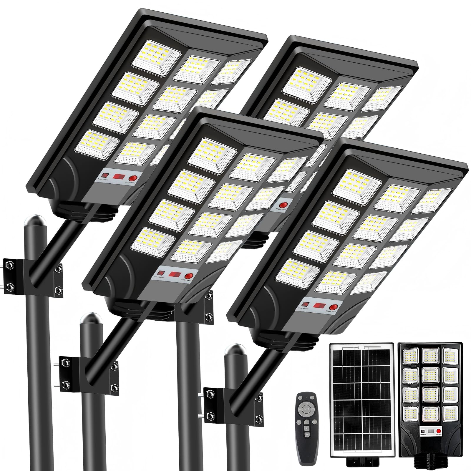 CNOIJUTS Solar Street Light 6500K 20000LM Waterproof LED 4-Pack Black PD-4P12