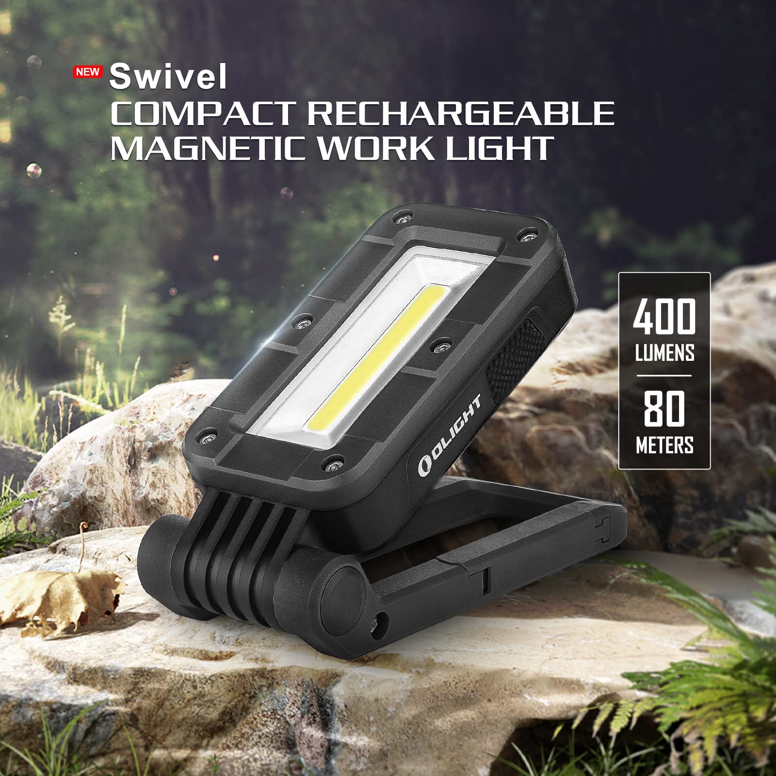 OLIGHT Swivel 400 Lumens LED Work Light, Magnetic Base, Adjustable Stand, Rechargeable, Black, Model O-SWIVEL-BK#US-FBA