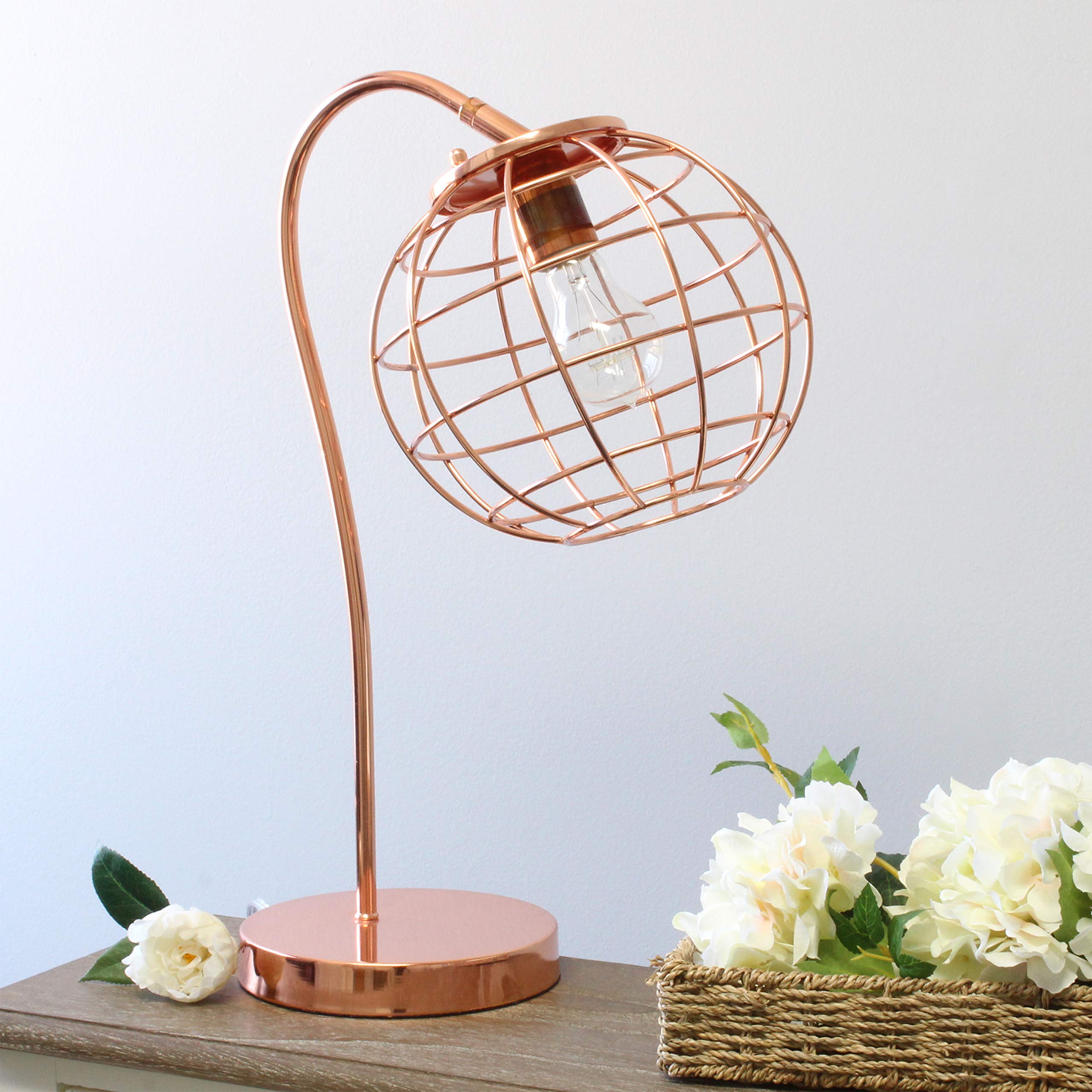 Elegant Designs LT2068-RGD Metal Table Desk Lamp, Rose Gold, Caged Design