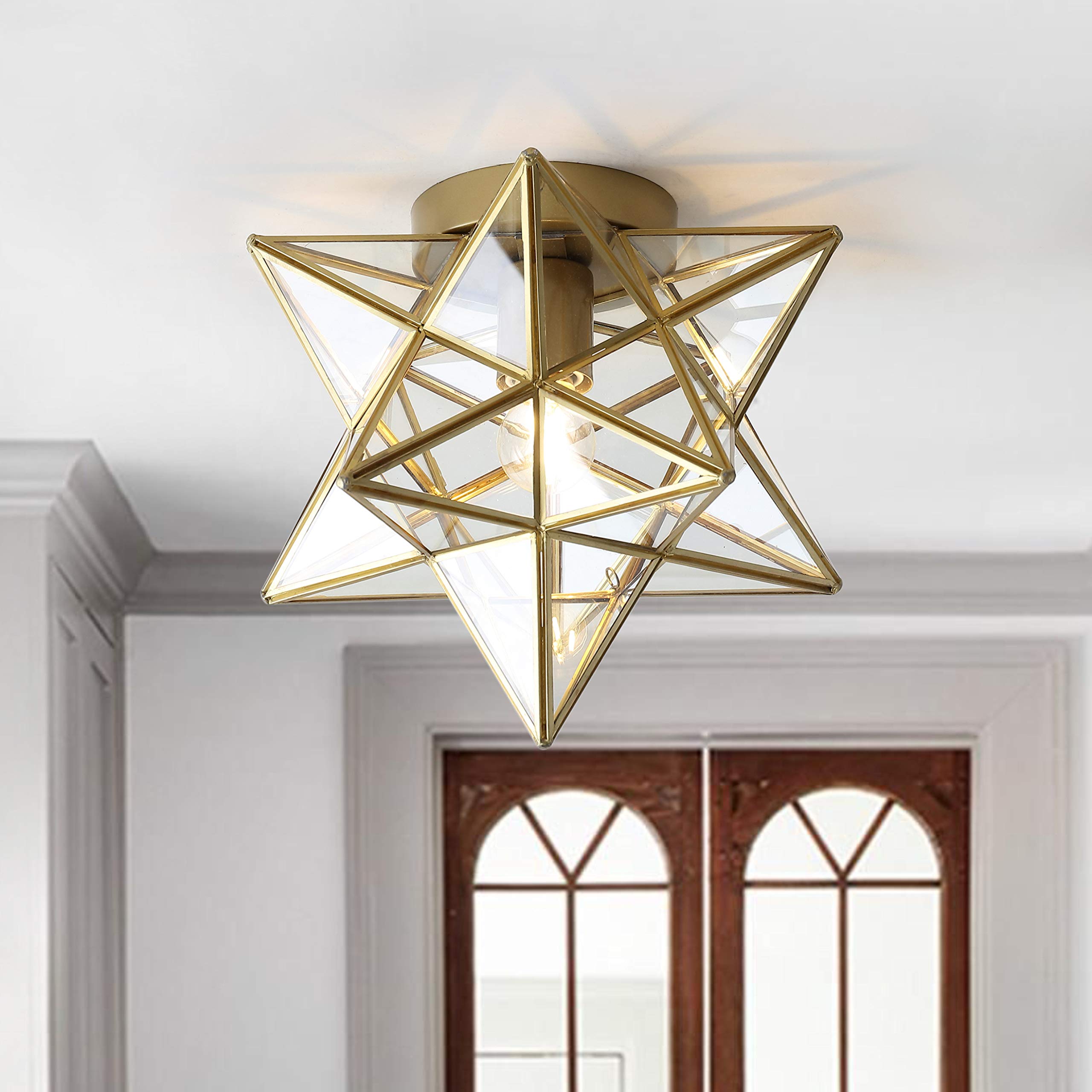Jonathan Y Jyl9035B Stella 12'' Moravian Star Metal/Clear Glass Led Flush Mount, Contemporary, Transitional, Office, Living Room