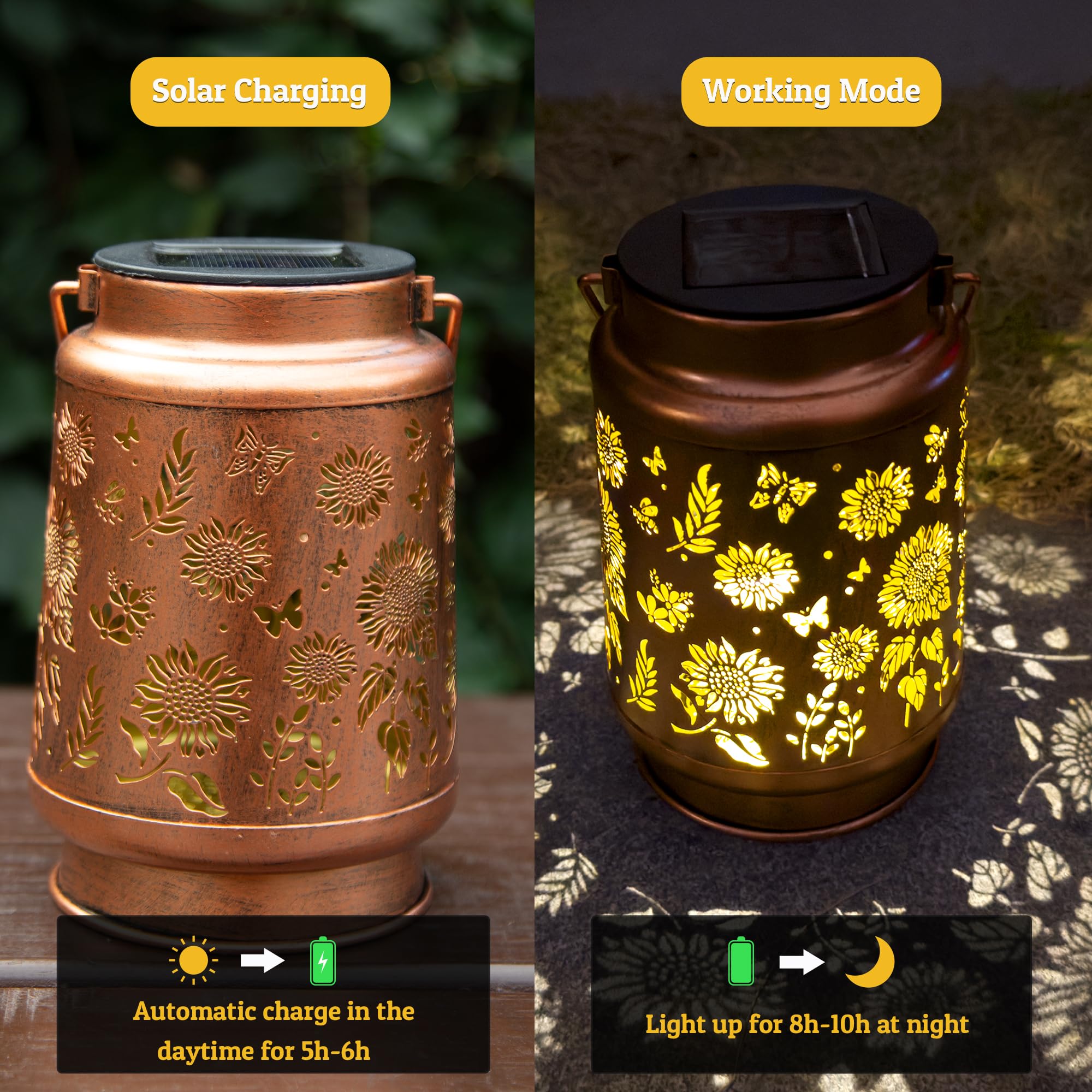 Anytalk 2 Pack Sunflower Solar Lantern Lights, Outdoor Solar Lanterns Garden Decor, Hanging Solar Lantern For Backyard Porch Pat
