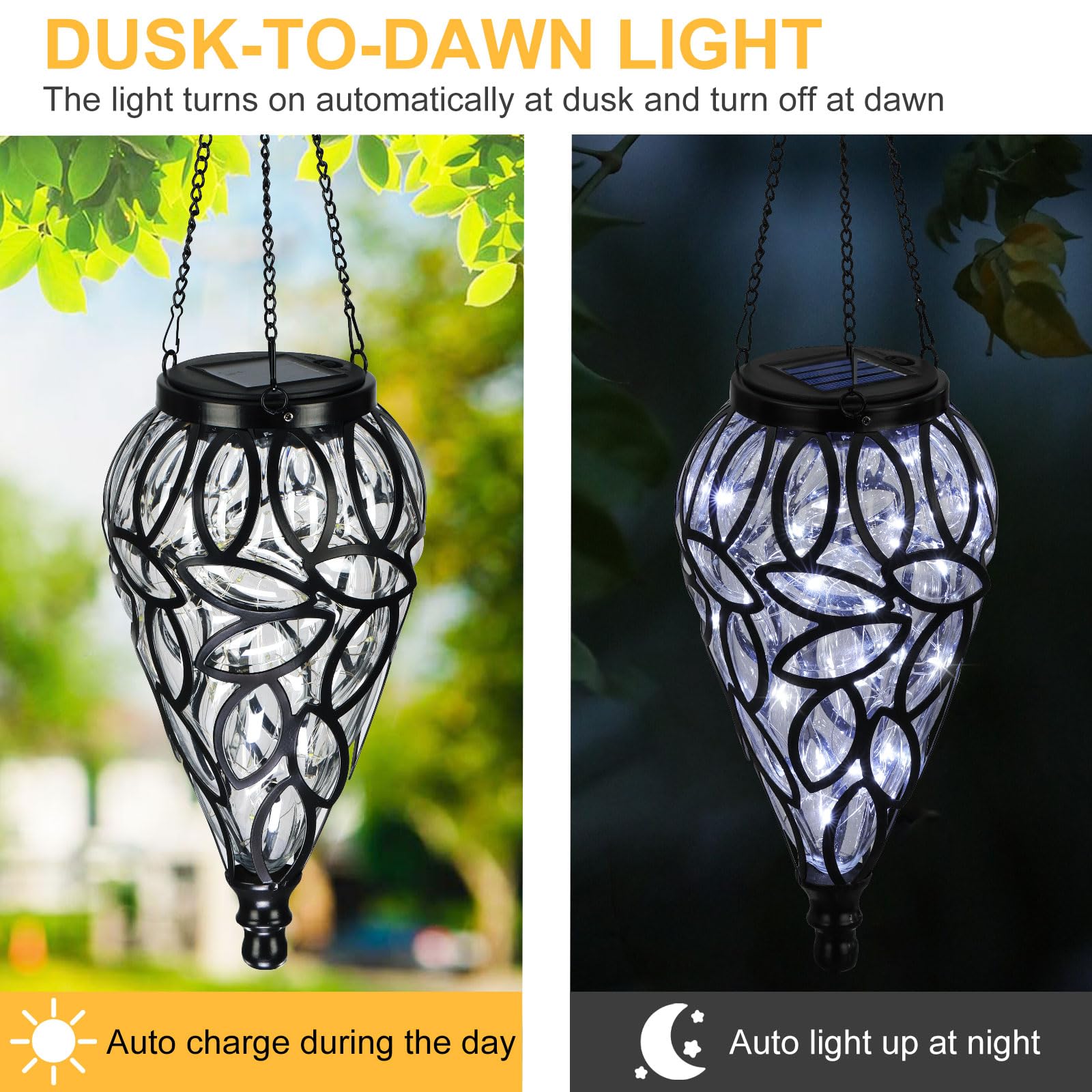 Solar Hanging Lantern Outdoor Lights, Tear-Shaped 15 Leds Cool White Hanging Lights With S Hooks Decor In Garden, Yard, Pathway,