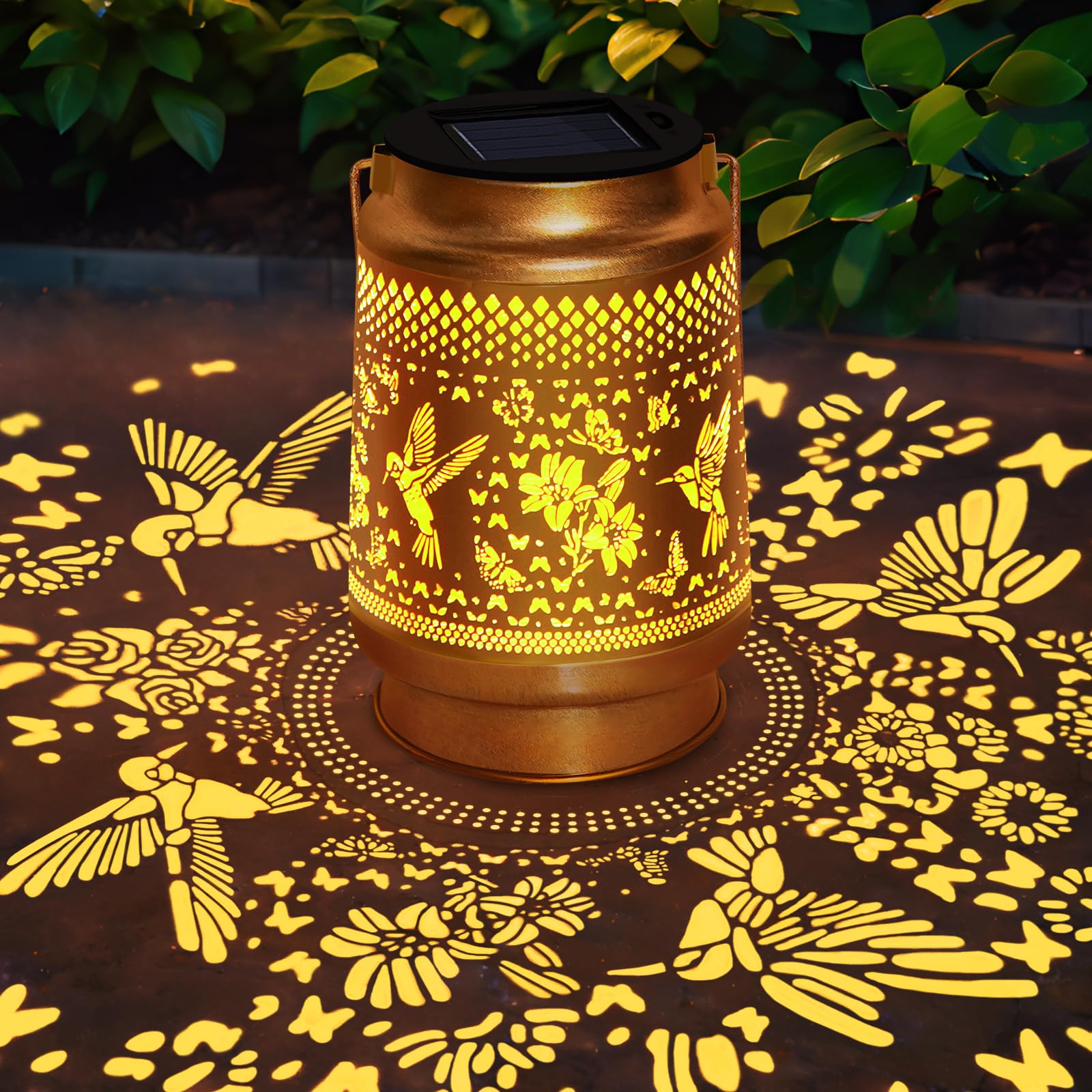 Hummingbird Solar Lantern Outdoor Waterproof, Mothers Day Gifts Hanging Garden Lights With Metal Design - Patio Decor, Christmas