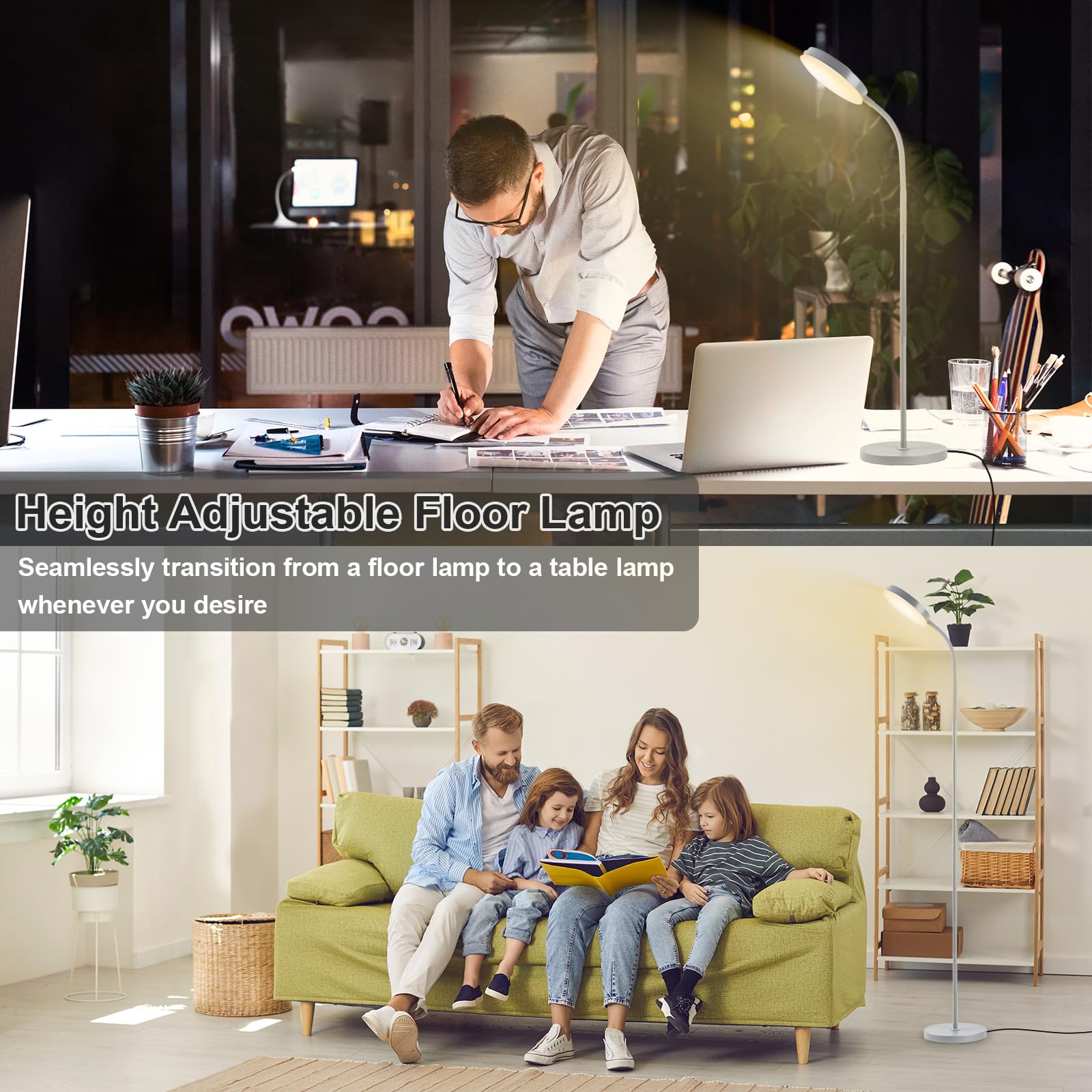 LALISU LED Floor Lamp with Stepless Brightness & Color Adjustment, Touch Control, Adjustable Gooseneck, Grey, Model LALISULEDFL08