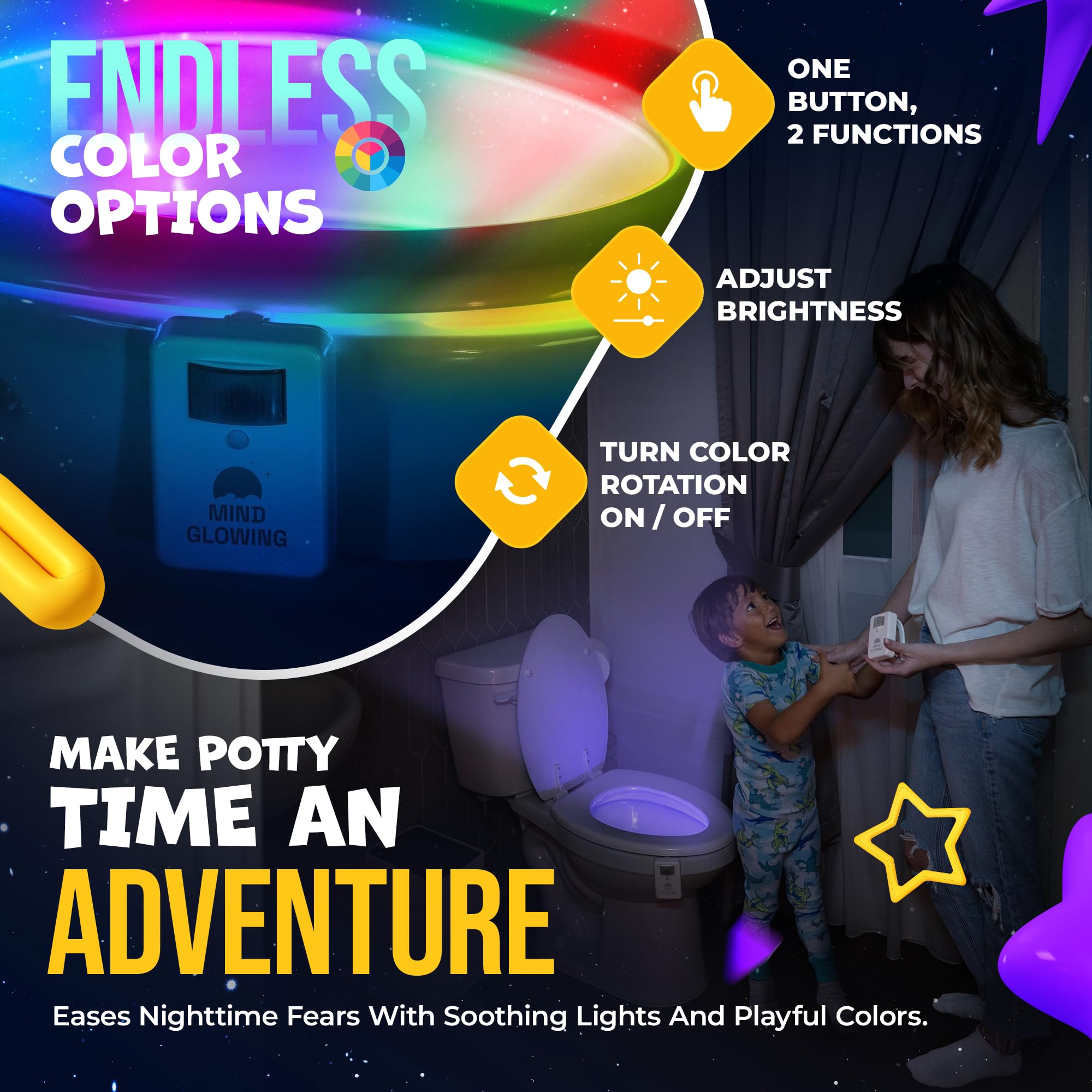 Mind-Glowing Toilet Light With Motion Sensor - Toilet Bowl Night Light With Color Changing Led, Dimmer - Funny Gag Gift For Men,