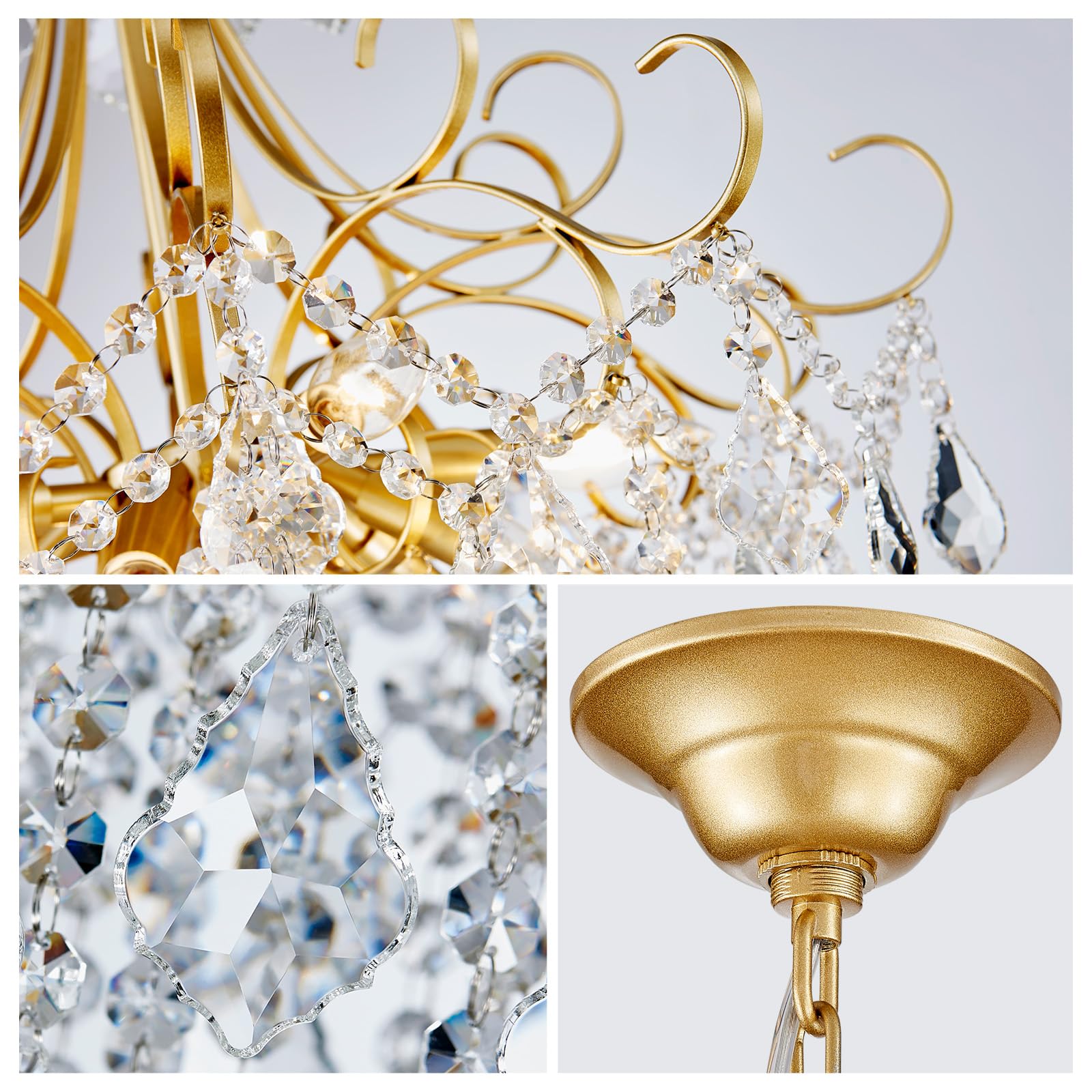 WUZUPS 10-Light Crystal Chandelier Pendant Light, 27.6" High, Gold, E12 Base, Modern Fixture for Dining Room, Kitchen, Hallway