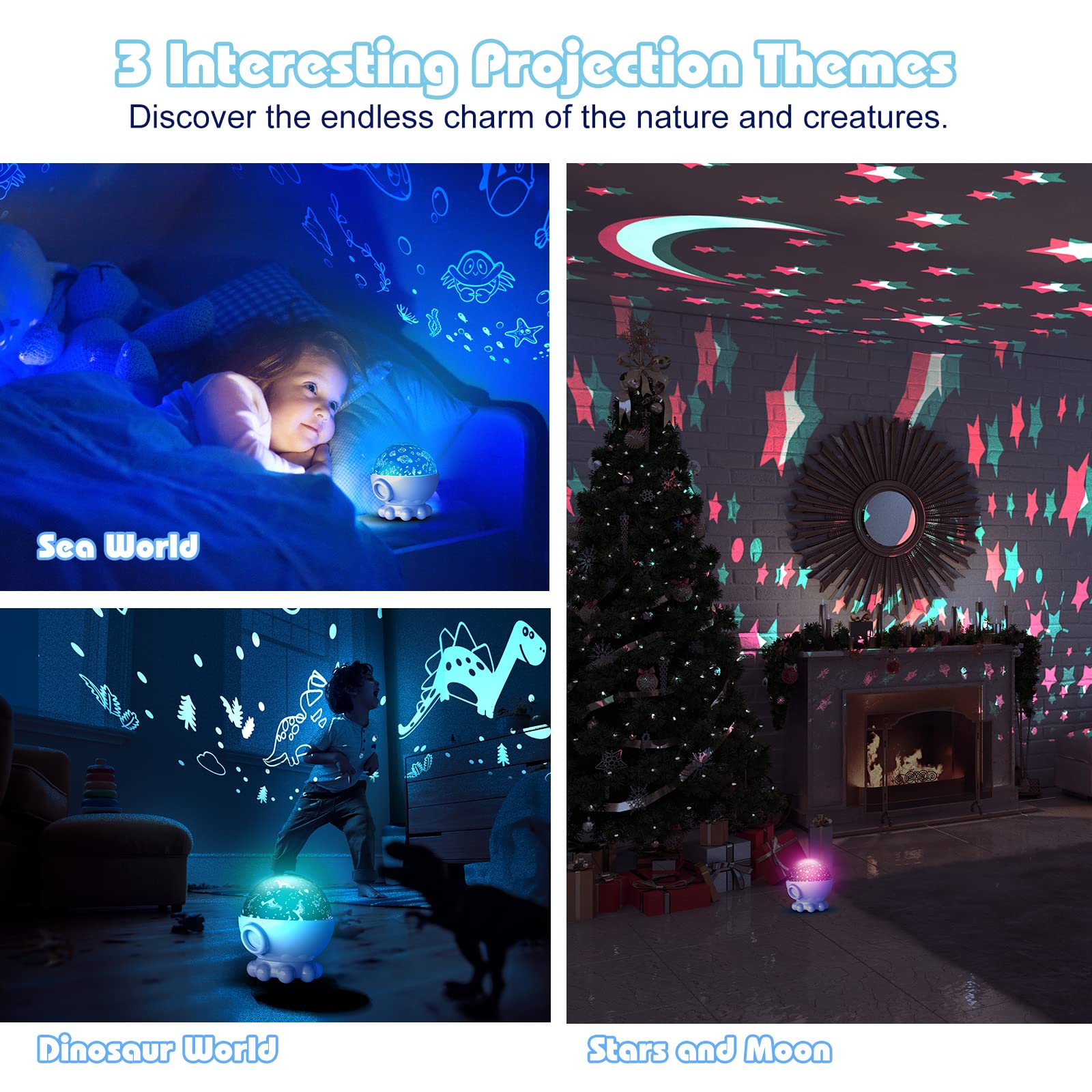 Night Light Projector,Ocean Star Night Light for Kids Room,Dinosaur Toys with 360 Rotation,Remote and Timer,3 Projection Films,1