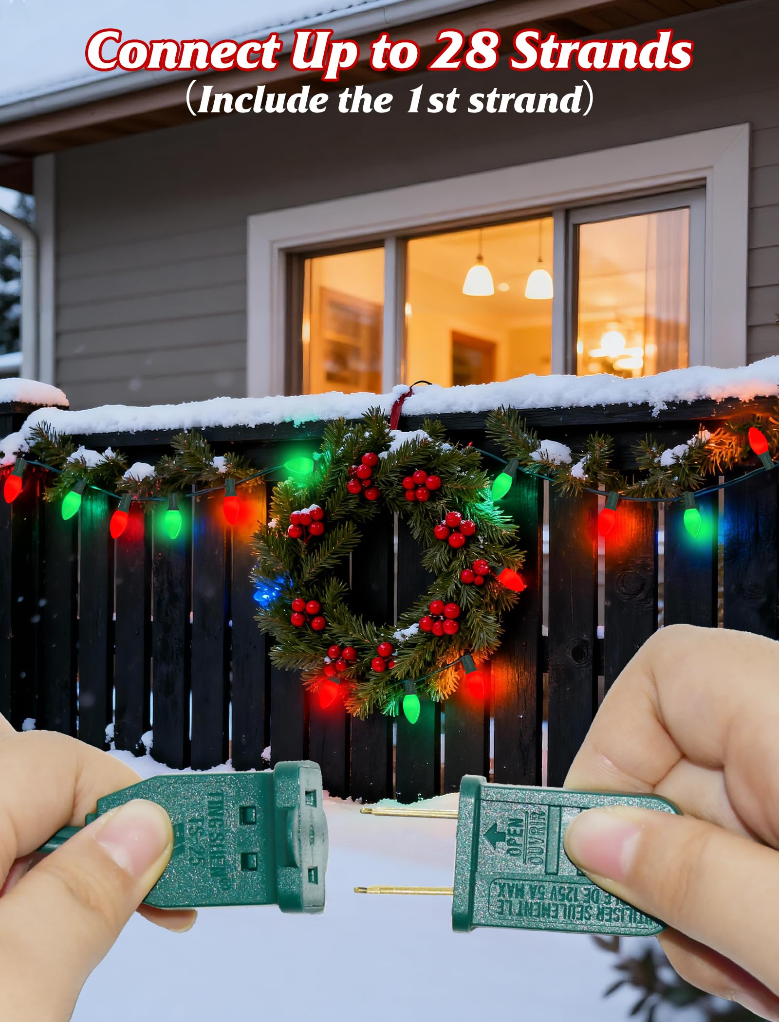 Sunsgne C9 Red And Green Christmas Lights  25Ft Glass Ceramics Christmas Tree Lights With 26 7W Red White Glass Bulbs(1 Spare) For Backyard Patio Balcony Xmas Decor  Green Wire