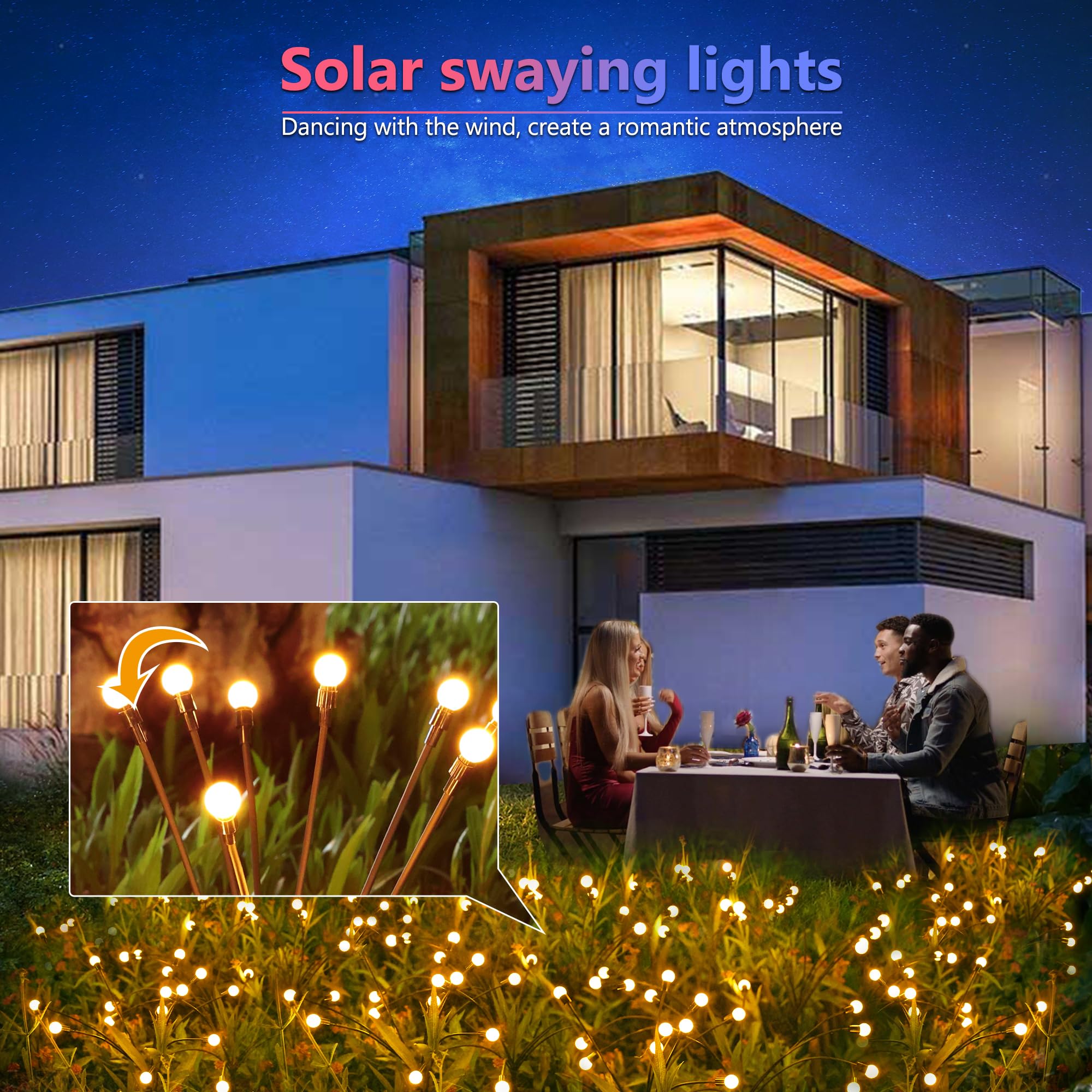 BrizLabs Solar Garden Lights, 4 Pack 32 LED, Waterproof, 2 Modes, Firefly - Warm White, for Outdoor Pathway and Patio Decor