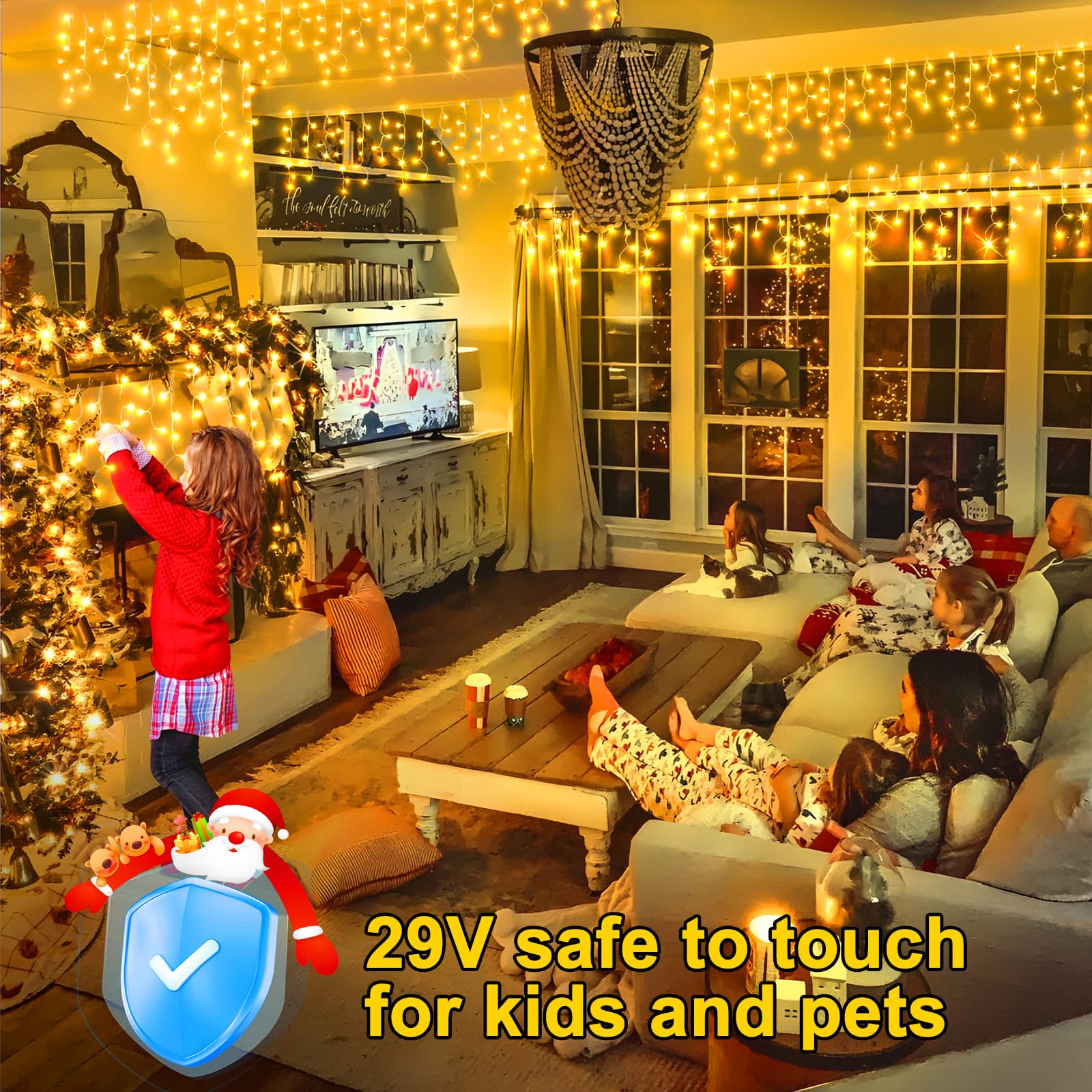 KNONEW LED Christmas Lights Outdoor 164FT 1600LED Warm White Waterproof Plug-in with Timer 8 Modes Model KN-1000-LIG168-01