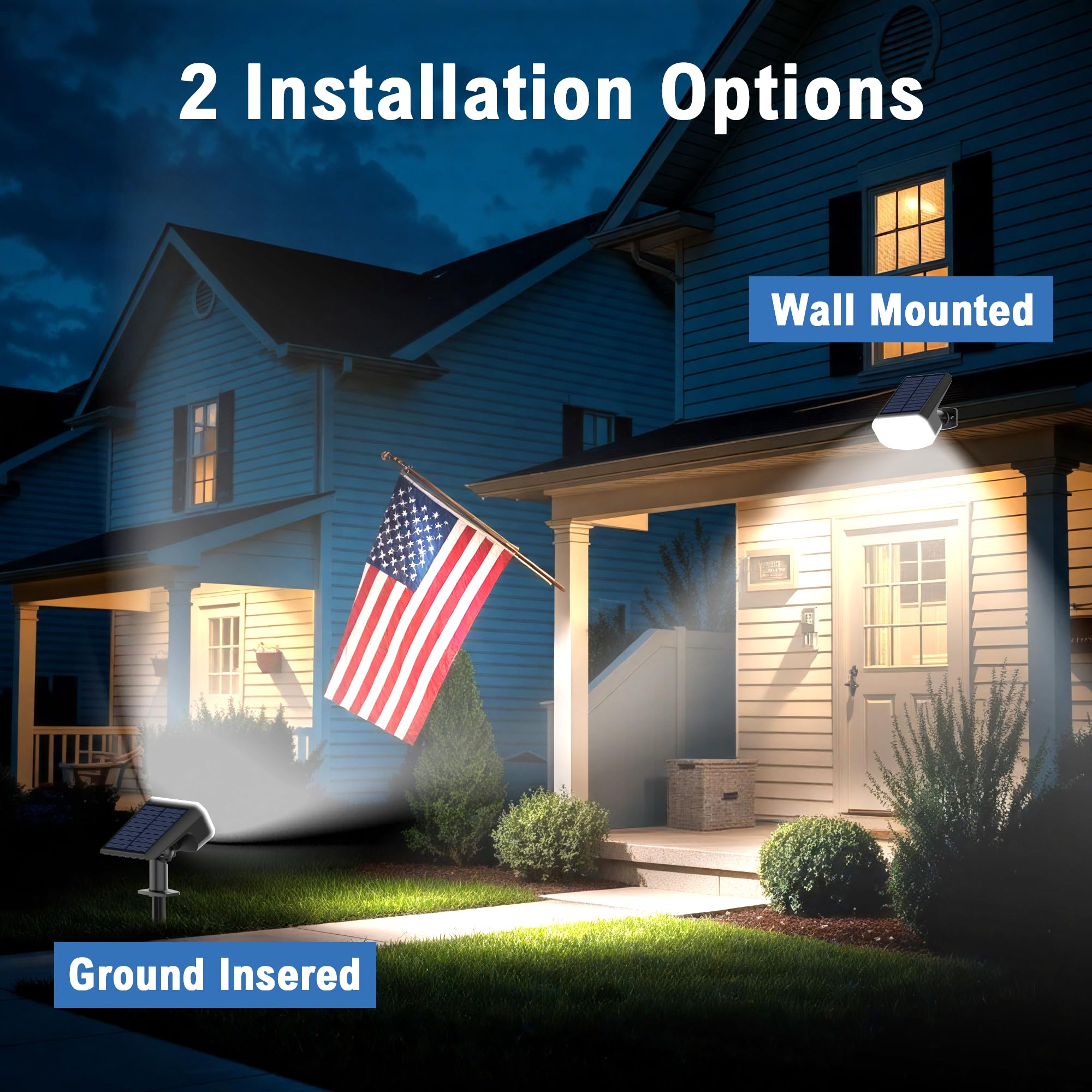 Jejot Solar Lights Outdoor Waterproof Ip65  Super Bright Led  2Cct 4 Lighting Modes 3000K/6500K Selectable  Solar Powered Yard Garden Solar Spot Lights For Outside Landscape Auto On/Off -2 Pack