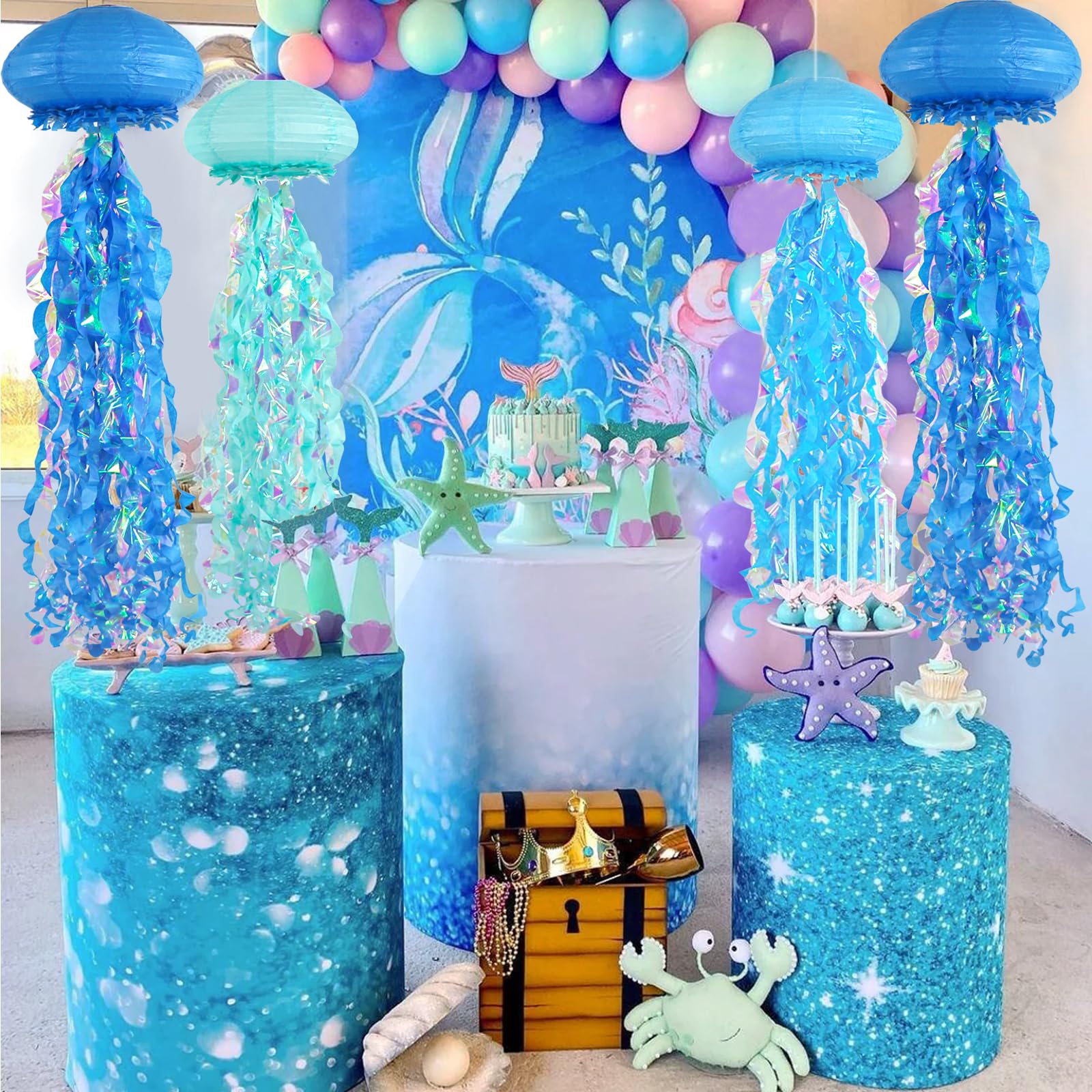Adlkgg Jellyfish Paper Lanterns, Under The Sea Party Decorations, 6Pcs Hanging Jelly Fish For Mermaid Ocean Themed Birthday Part