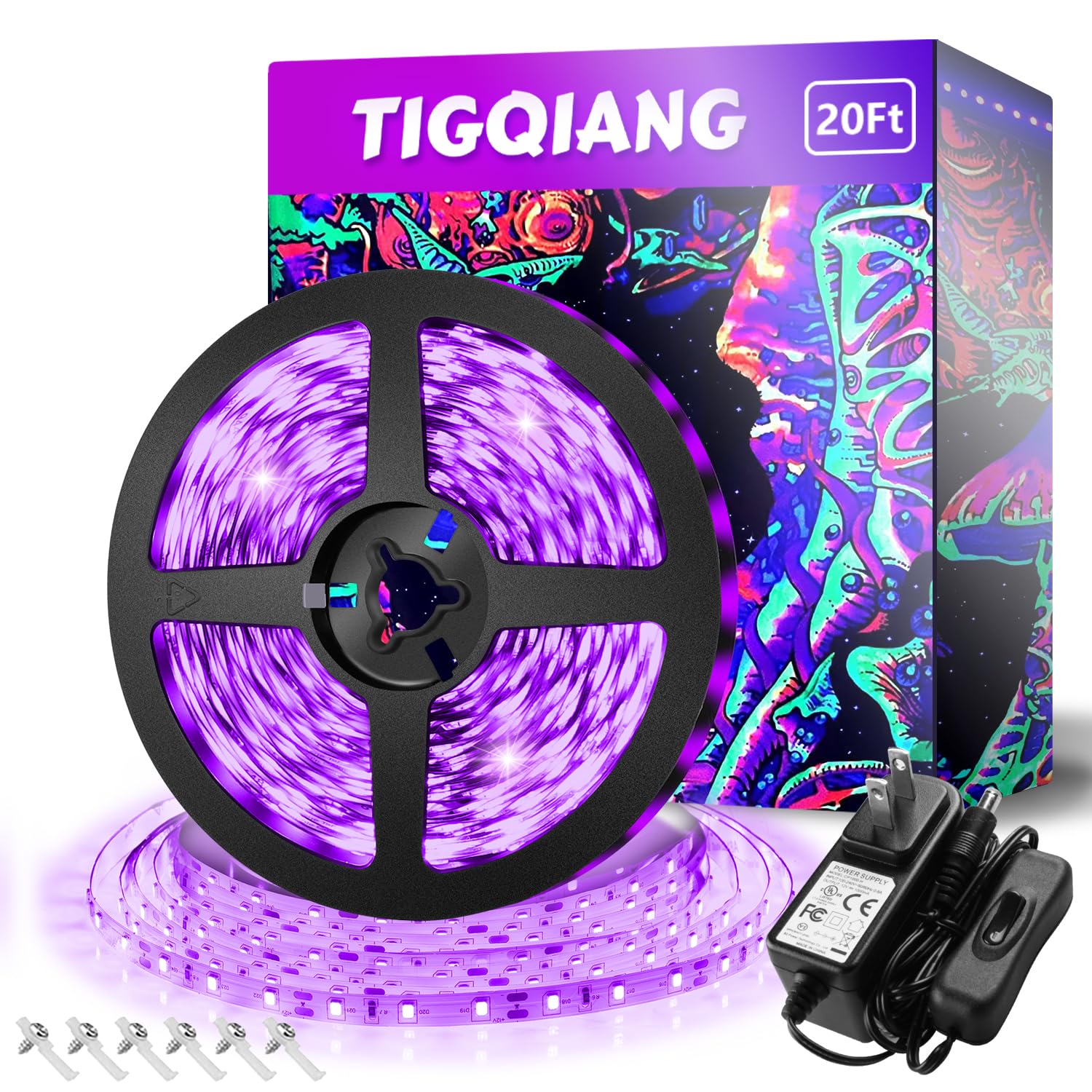 Tigqiang 20Ft Led Black Light Strip, Flexible Purple Light For Indoor Parties, 360 Lamp Beads, Non-Waterproof