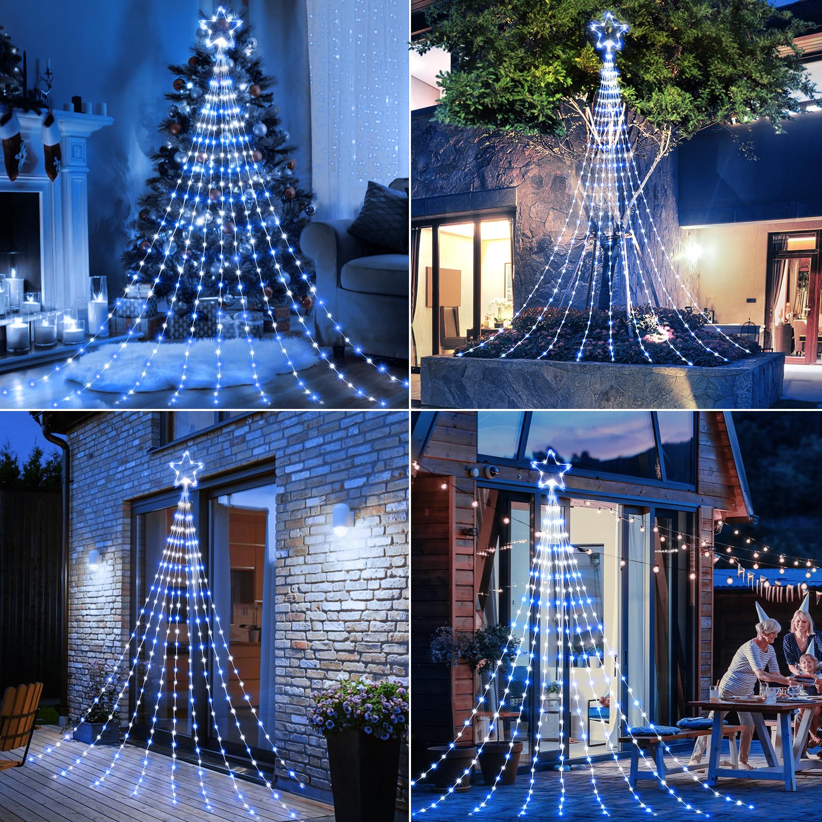 Brightown Christmas Star String Lights - 344 LED, 11.8ft, 8 Modes, Blue & White, Model JY-24MFL344D01, Indoor/Outdoor Decor