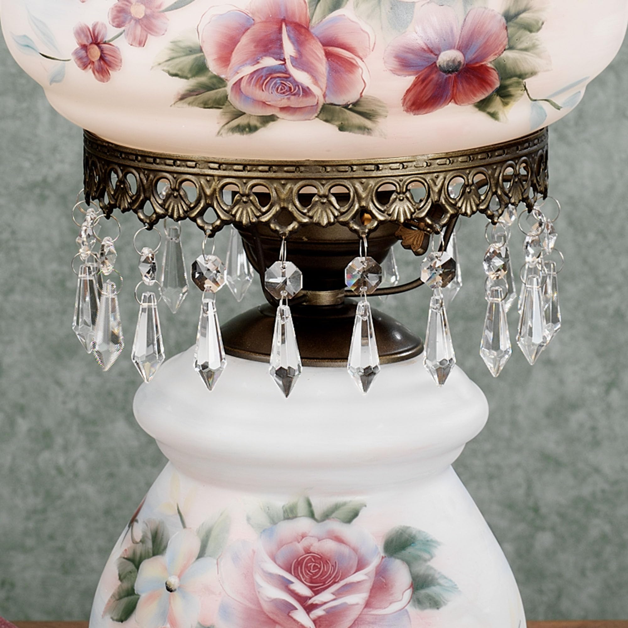 Touch Of Class Beatrice Hurricane Rose Table Lamp Pink - Victorian Style - Crystal Beads, Glass - Floral Aesthetic, Roses - Elec