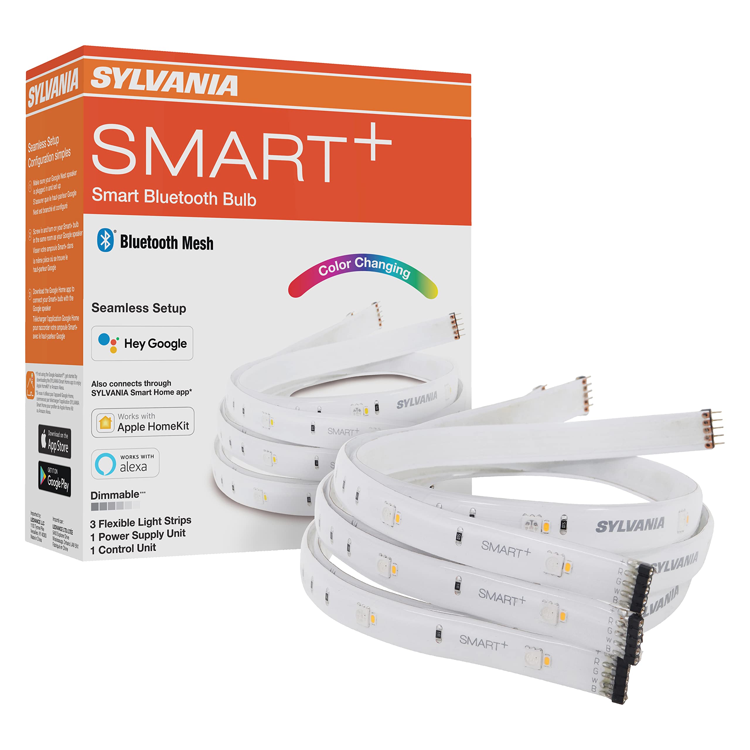 LEDVANCE Sylvania Smart 2ft Bluetooth LED Flex Light Strip Starter Kit, RGBTW Full Color, Dimmable, Model 75575, Color + Tunable White
