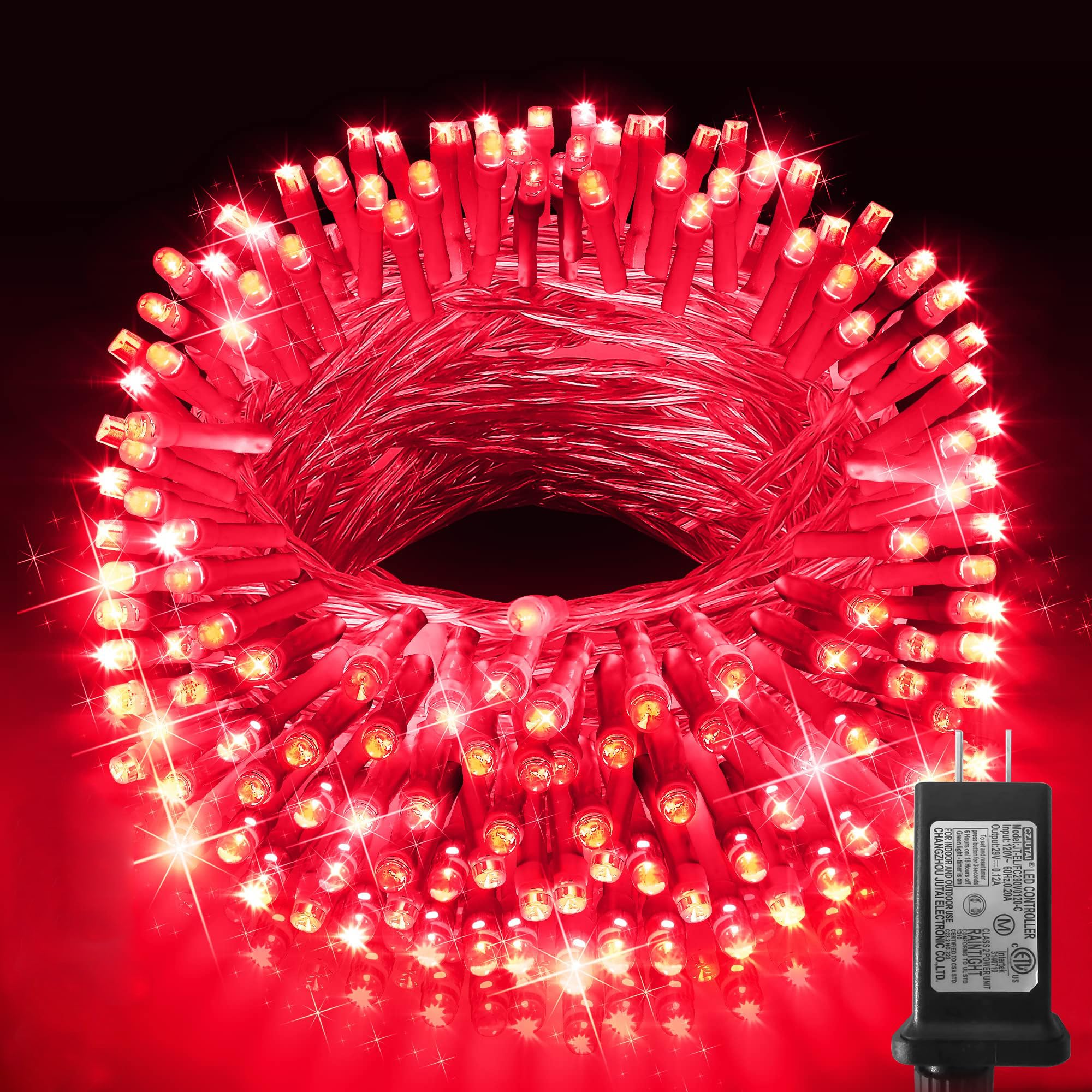 Knonew Outdoor Christmas Lights 300 Led 99Ft String Lights 8 Modes & Memory Fairy Light Plug In Waterproof Led String Lights For Xmas Yard Tree Wedding Party Holiday Decorations (Red)