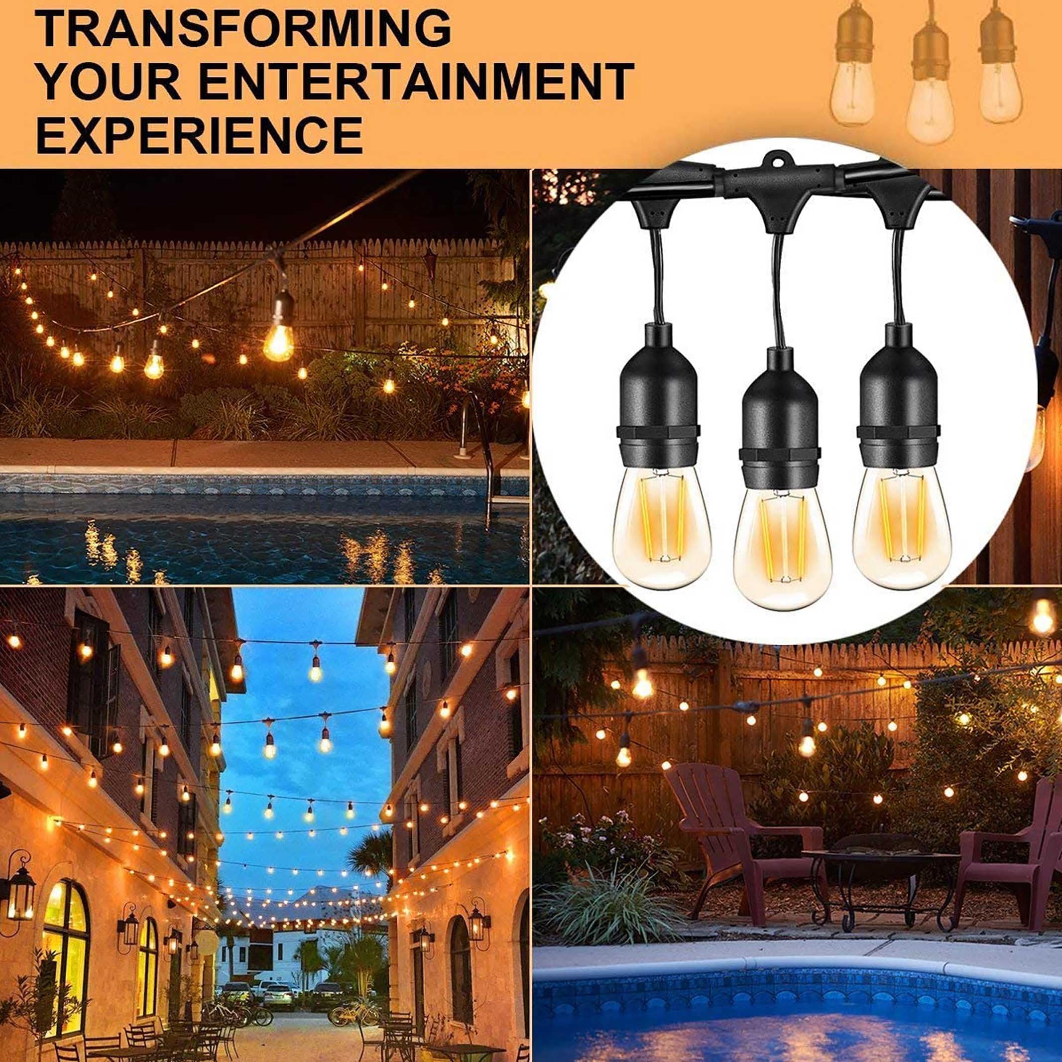 Banord 48FT Outdoor String Lights - Waterproof with 2W Dimmable LED Bulbs, Warm White, Perfect for Patio, Garden, Deck, and Party