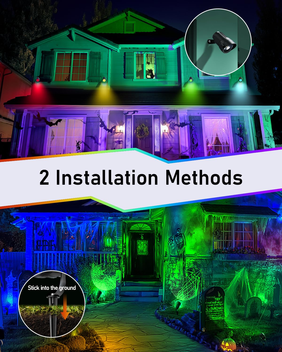 HIBOITEC 12W Outdoor Christmas Spotlight - Waterproof, Dimmable LED Light, Remote Plug Timer, Multicolor, 1 Pack, Model DCD-1002