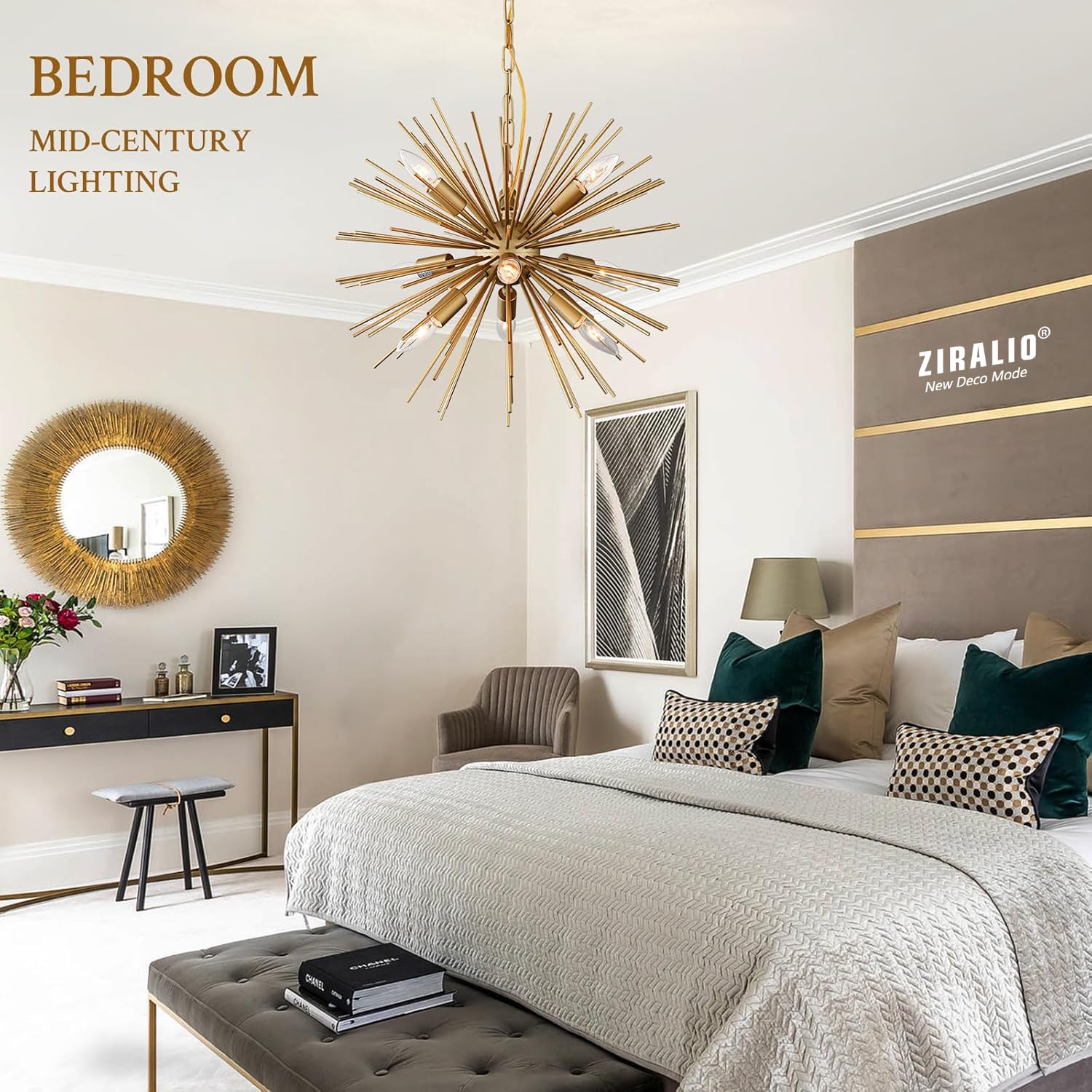 ZIRALIO Modern Gold Sputnik Chandelier, 20" 9-Light Geometric Light Fixture for Dining Room, Kitchen, Bedroom, Living Room, Model Y2239GD