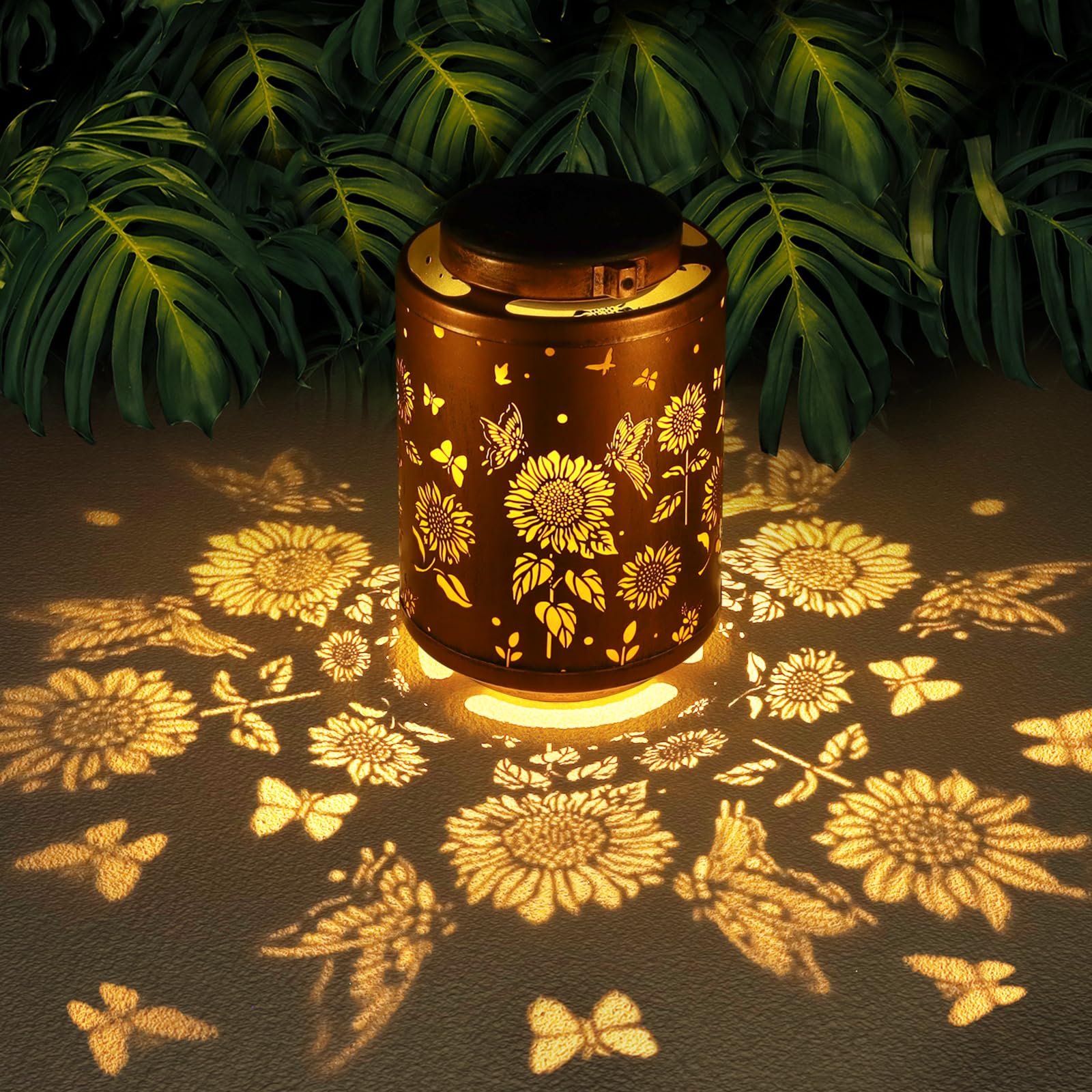 Solar Outdoor Lanterns, Butterflies Garden Decor Led Light Hanging Waterproof Solar Metal Lantern Christmas Gifts For Women Mon Grandma Sunflower Solar Lights Outdoor Decoration For Patio Pathway Yard