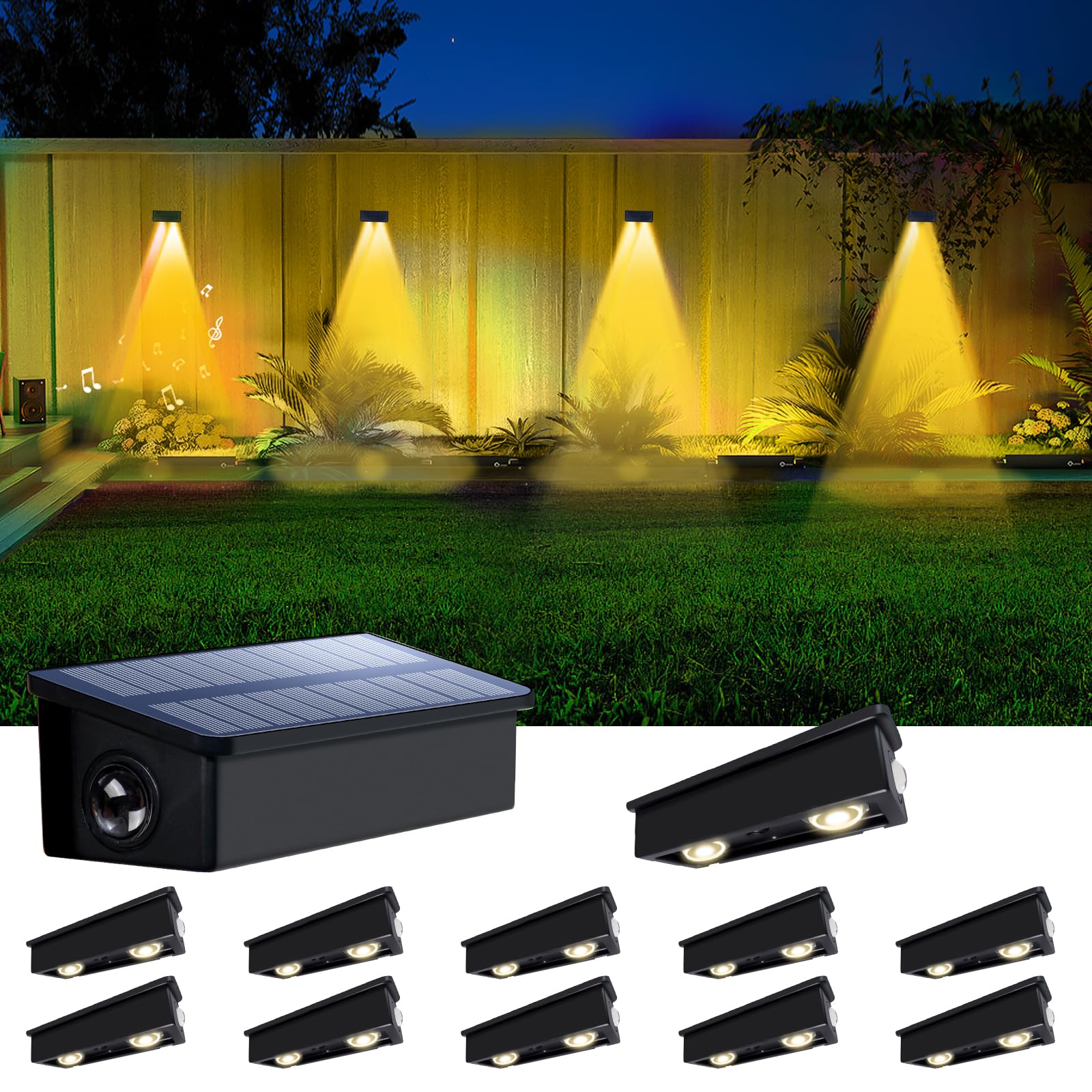 Solar Fence Lights Outdoor Waterproof LED Spot Lens for Step  Wall  Deck  Patio  Yard  Rail  Garage  Pool  Stair  Walkway  Garden Landscaping Enhanced Security Easy Install Warm White 12 pack