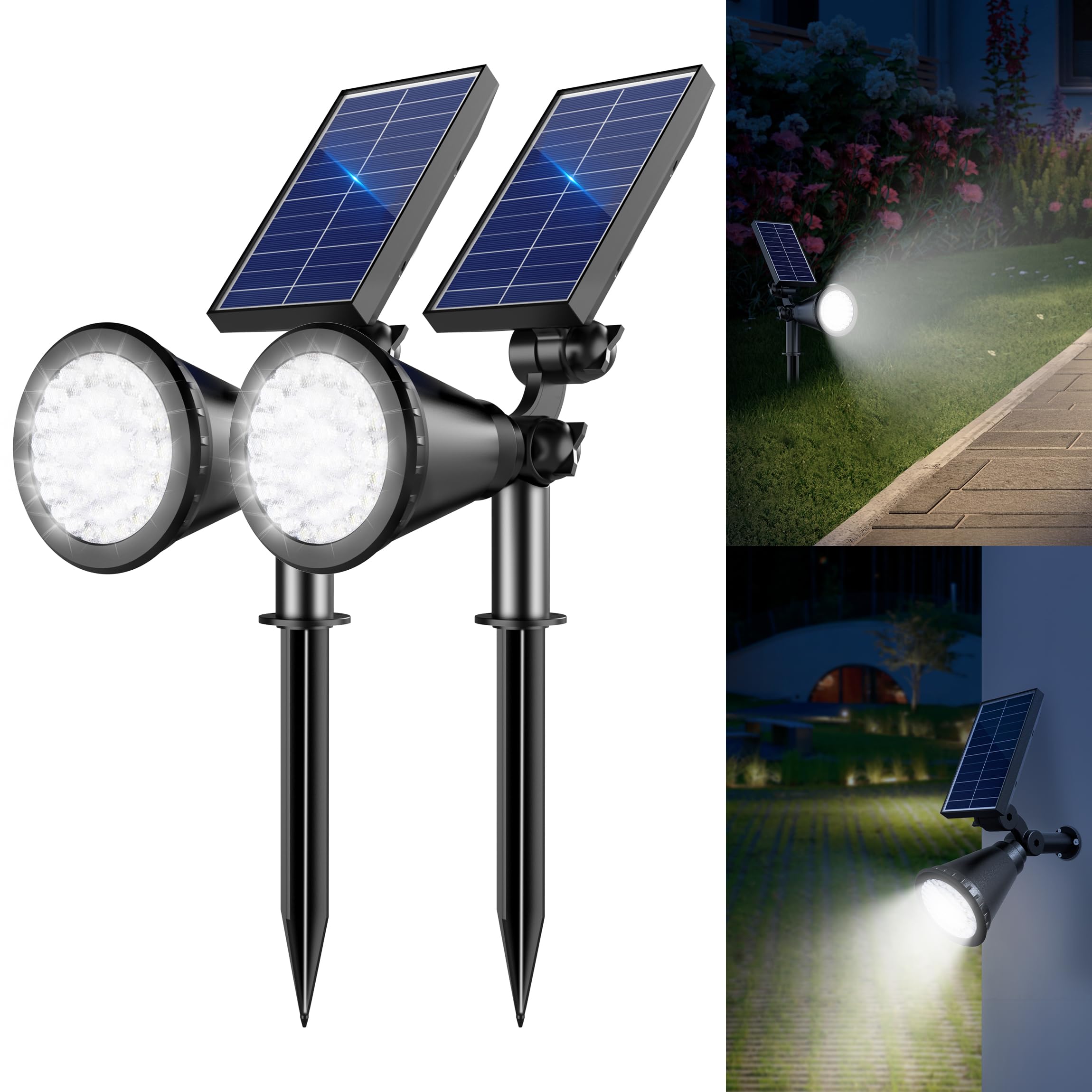 APOMAO Solar Lights Outdoor Waterproof, 36 LEDs 1000LM Adjustable Solar Spot Lights Outdoor, 2-in-1 Solar Powered Spotlight Land