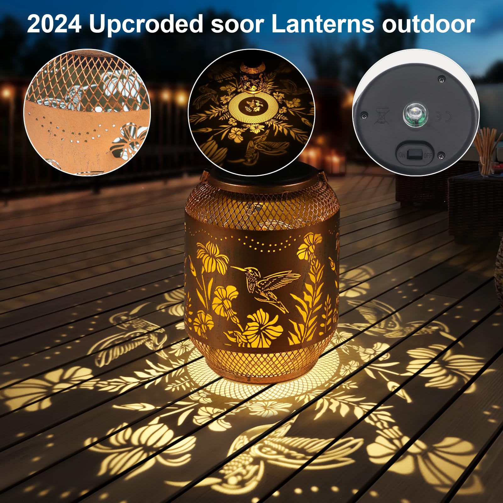 Hummingbird Solar Lanterns Outdoor Waterproof  Birthdays Gifts For Women Mom And Grandma  Metal Hanging Lanterns Decor Garden Decorative Solar Led Light For Yard  Patio  Lawn  Porch  Backyard