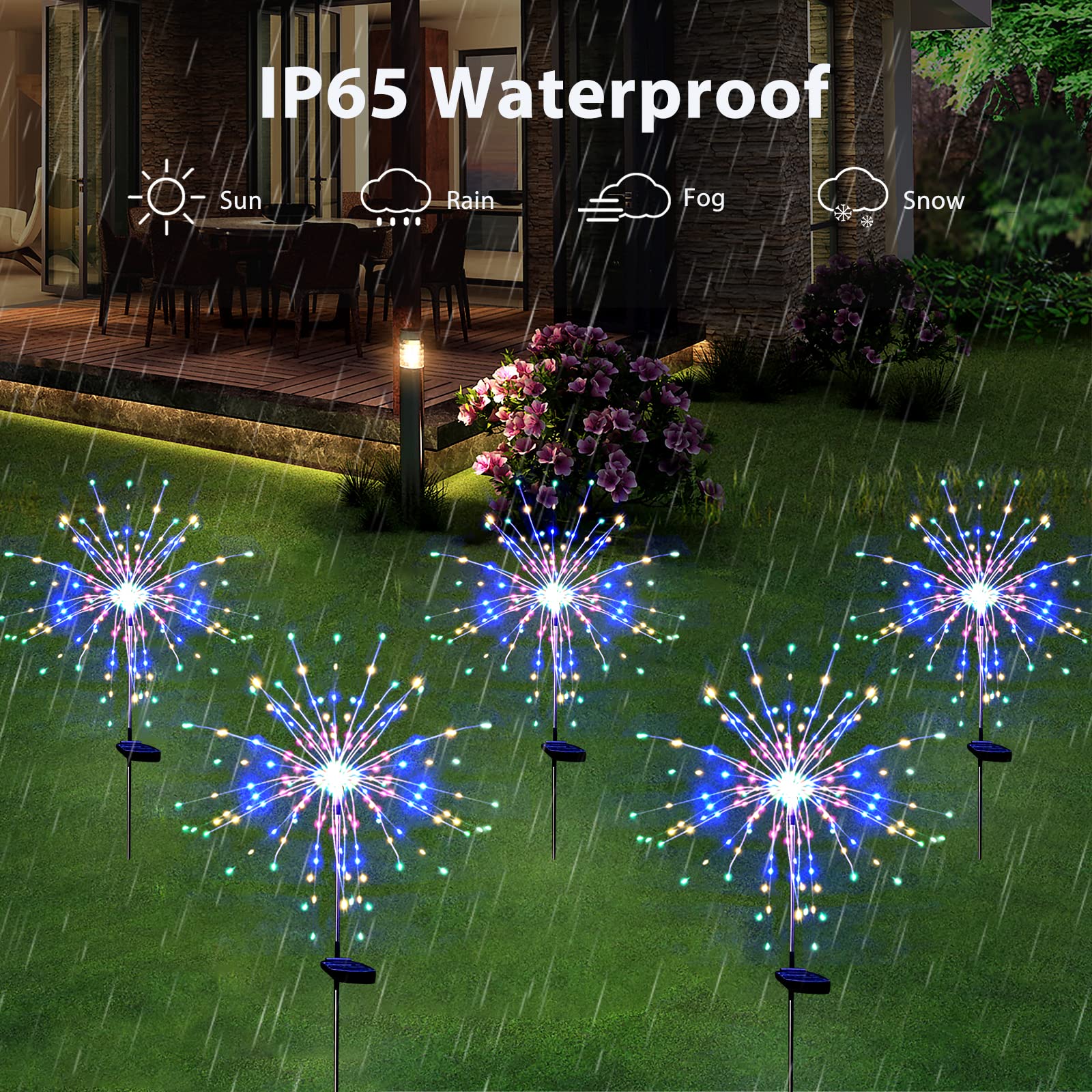 Solar Garden Firework Lights Outdoor Waterproof 4 Pack 120 Led Sparklers Solar Lights For Outside Patio Backyard Yard Pathway Wa
