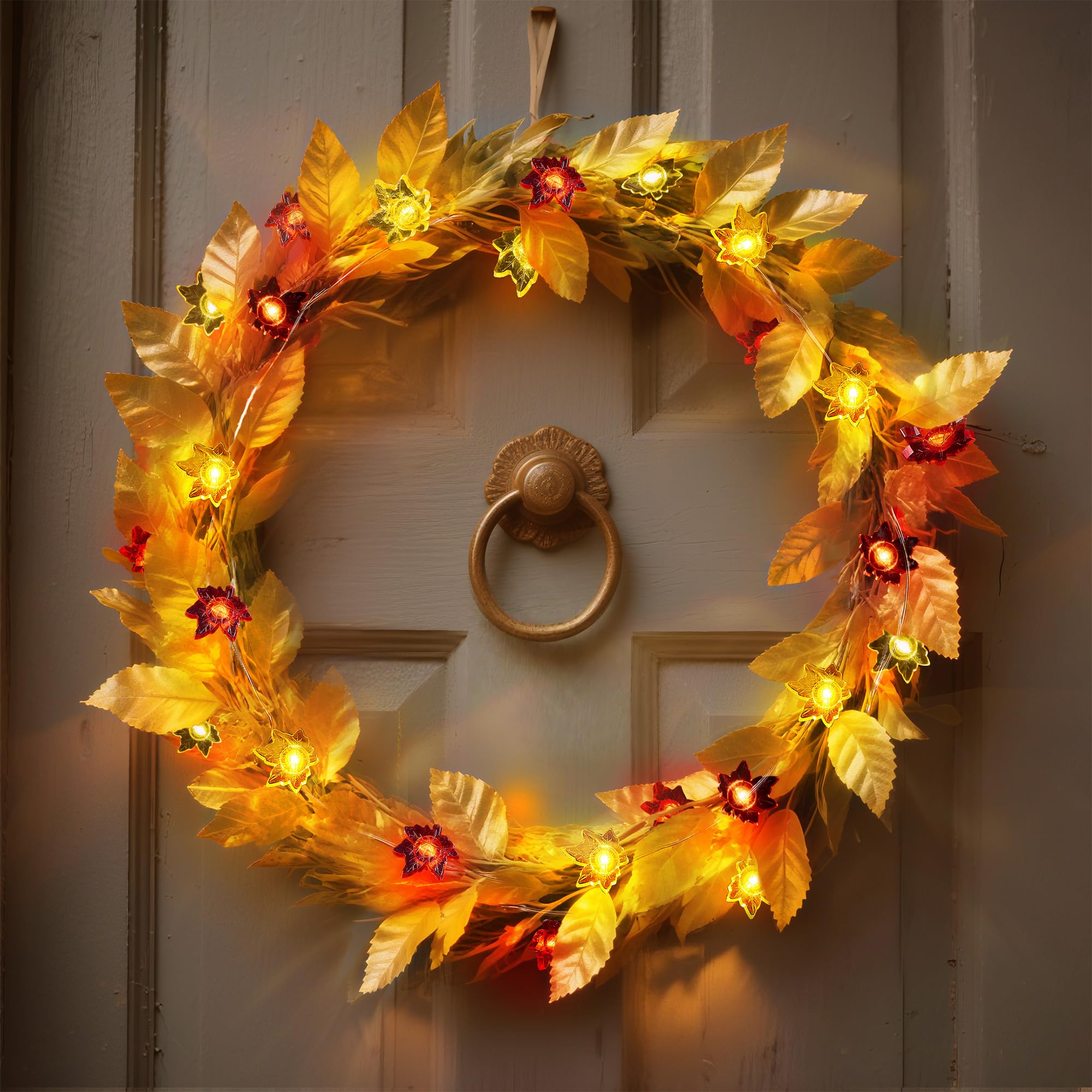 BlcTec 12.8FT 40 LED Maple Leaves String Lights, Battery Operated, Orange, Model BT-SL162, Indoor/Outdoor Fall Decorations