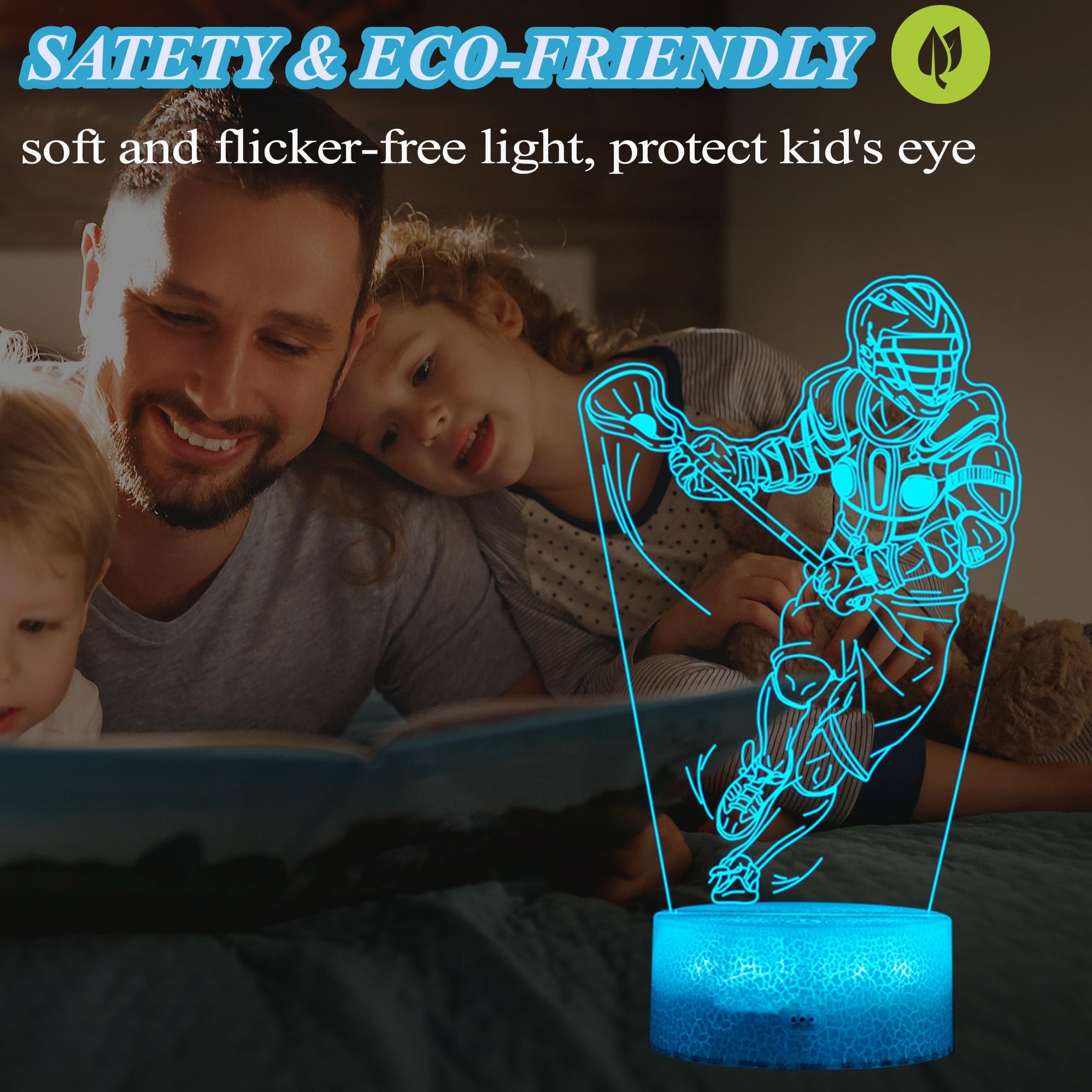 POSSHE Lacrosse Night Light with Remote Control, 16 Colors, Dimmable, Model MY-3D LAMP-CRACK, Perfect Gifts for Men and Boys
