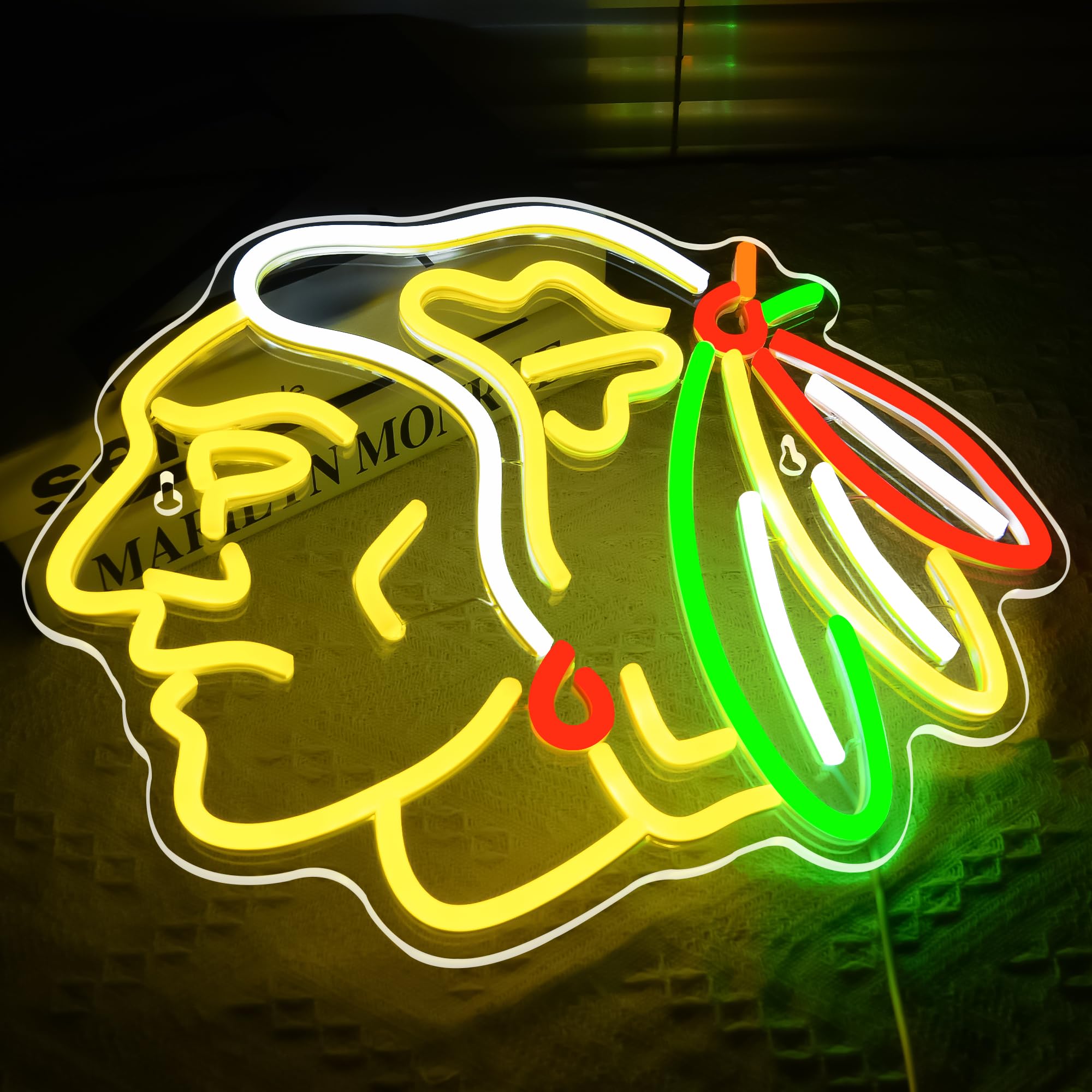LALAON Chicago Hockey Neon Sign, LED Acrylic Decor, 13.78x11.34in, Yellow and White, Model ZKXD204